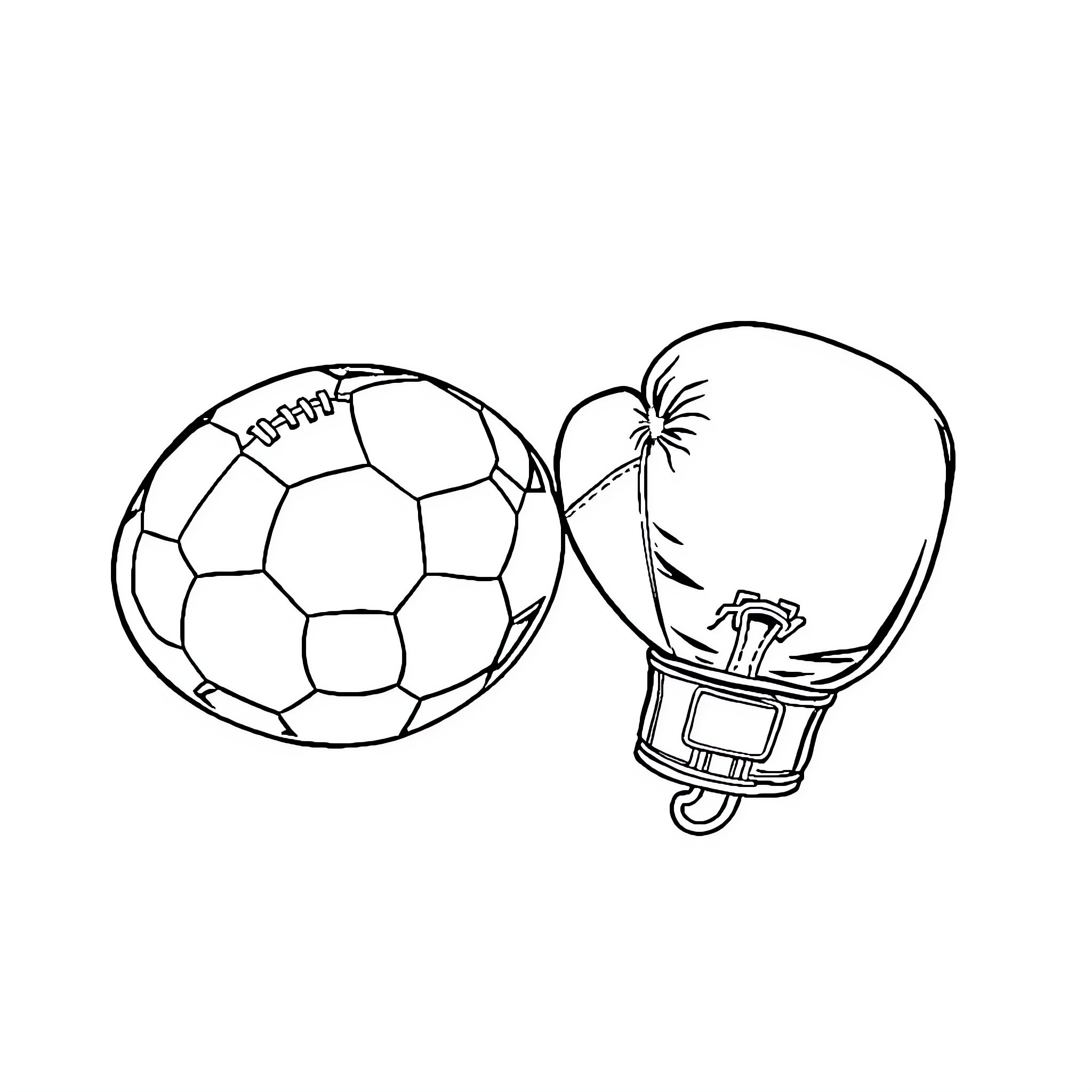 Boxing Glove and Soccer Ball in Sketch Coloring Page (free black-and-white line drawing printable PDF for all, from beginners to advanced learners, including children, teens, adults, and seniors)