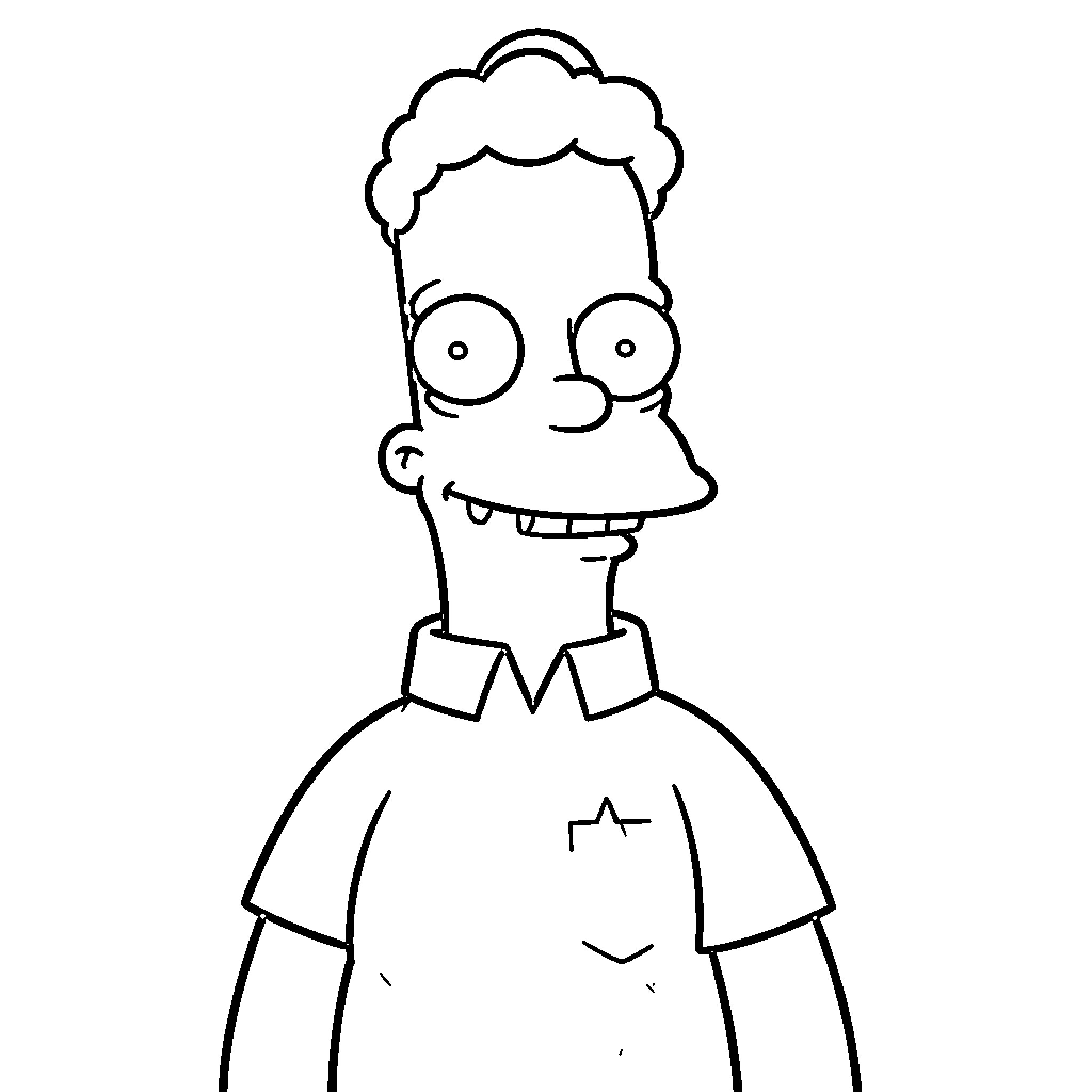 Simpson character with wide eyes and a goofy smile Coloring Page (free black-and-white line drawing printable PDF for all, from beginners to advanced learners, including children, teens, adults, and seniors)