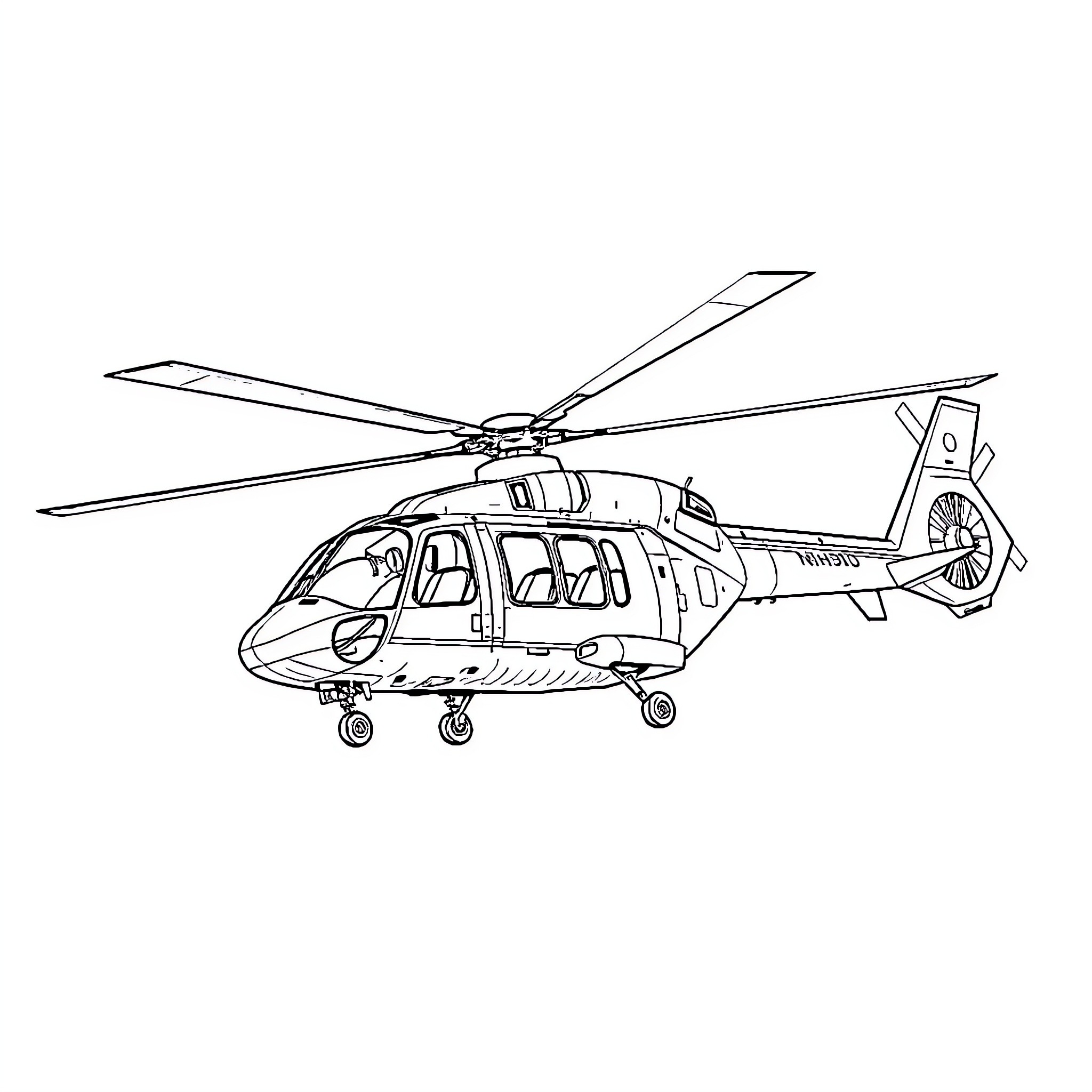 NH90 Helicopter in flight Coloring Page (free black-and-white line drawing printable PDF for all, from beginners to advanced learners, including children, teens, adults, and seniors)