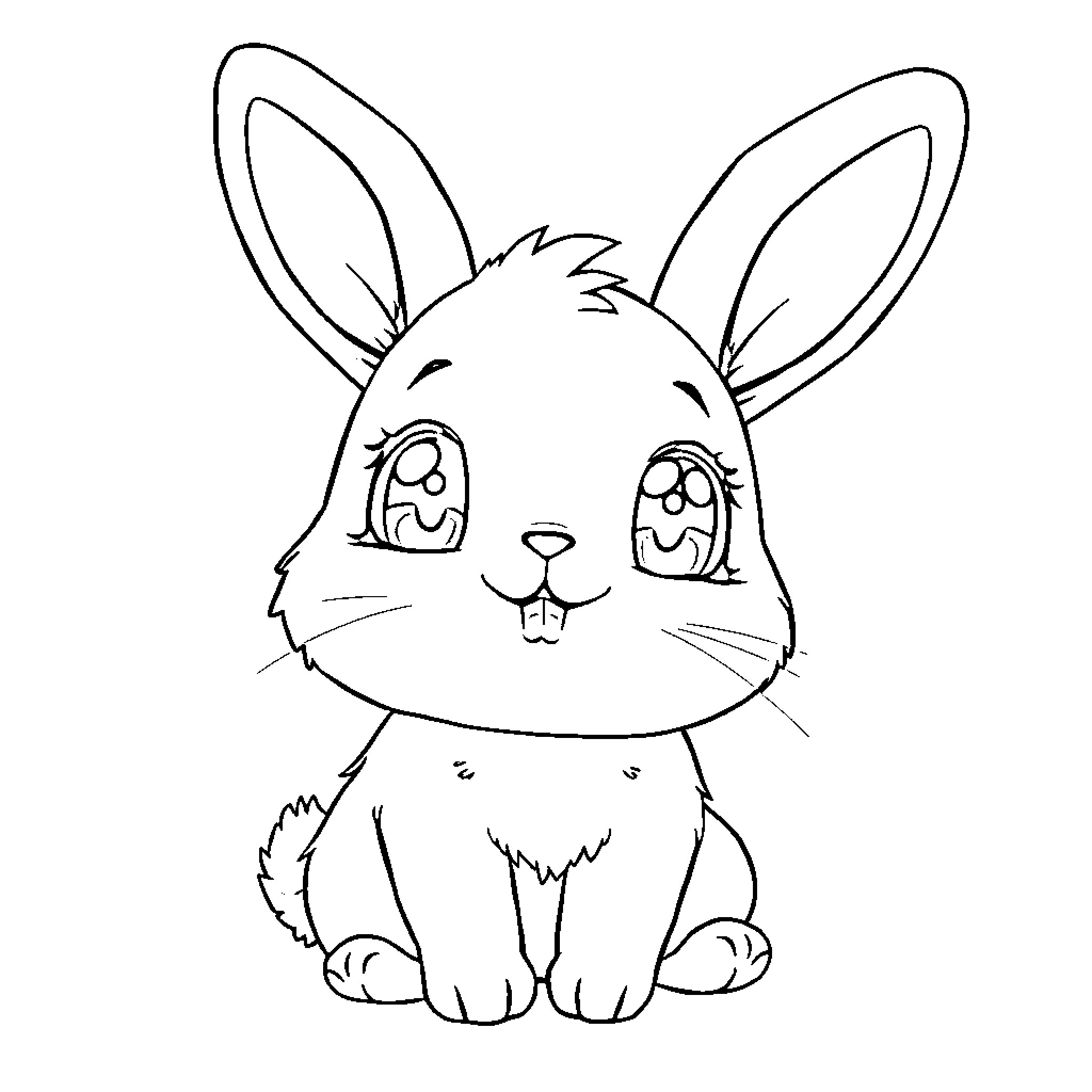 Bunny with expressive features in simple illustration Coloring Page (free black-and-white line drawing printable PDF for all, from beginners to advanced learners, including children, teens, adults, and seniors)