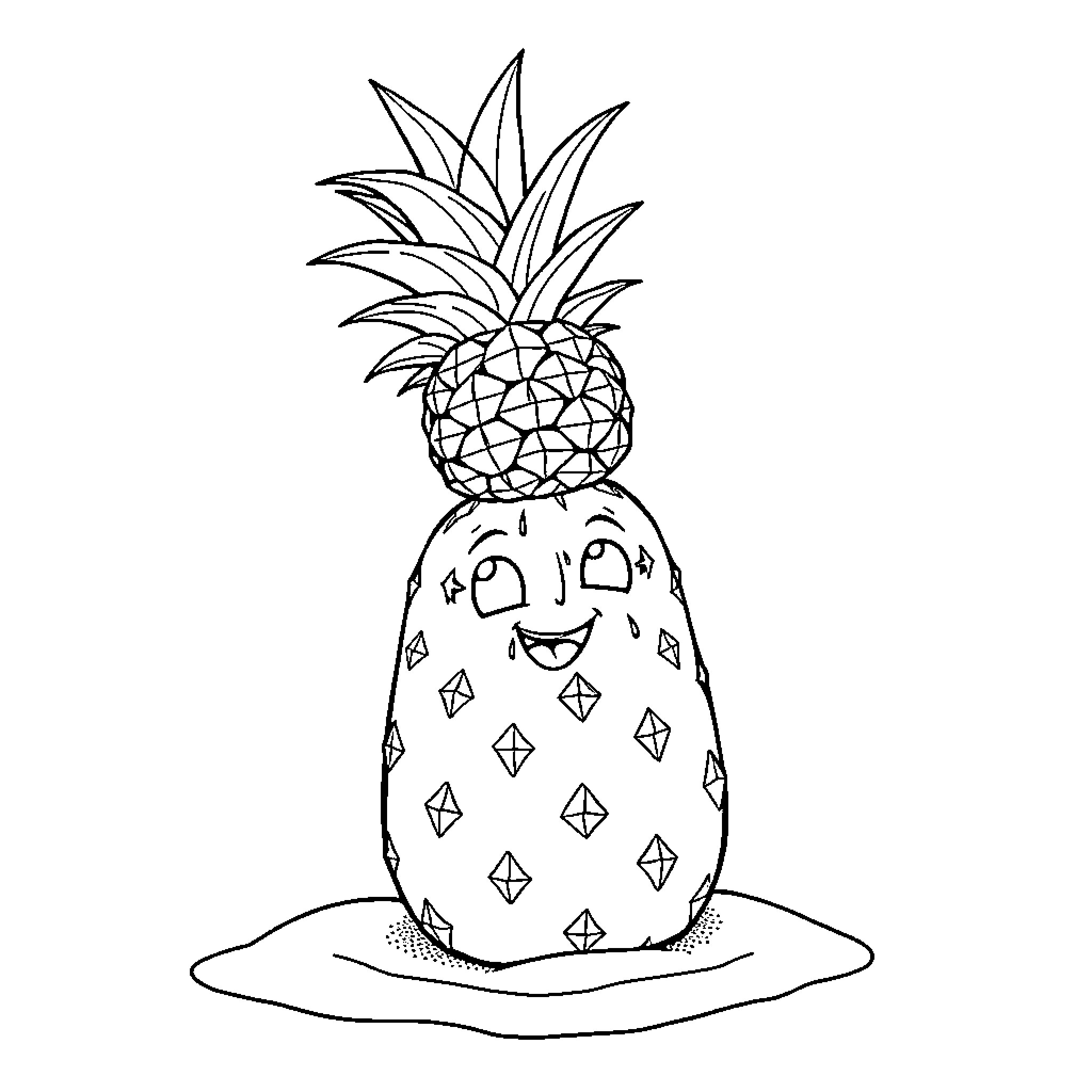 Pineapple with playful patterns and expressions Coloring Page (free black-and-white line drawing printable PDF for all, from beginners to advanced learners, including children, teens, adults, and seniors)
