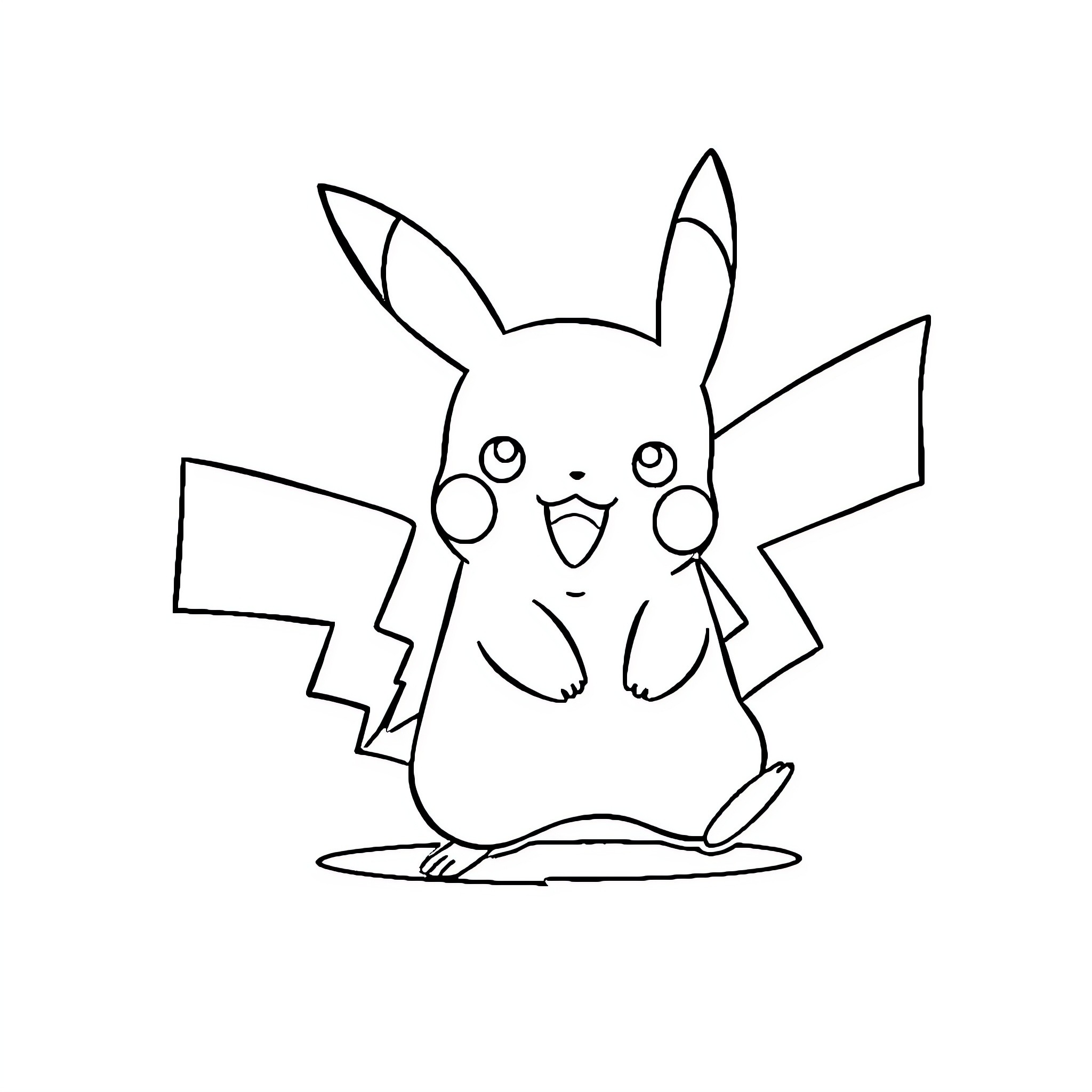 Pikachu Posing Energetically in Outline Coloring Page (free black-and-white line drawing printable PDF for all, from beginners to advanced learners, including children, teens, adults, and seniors)