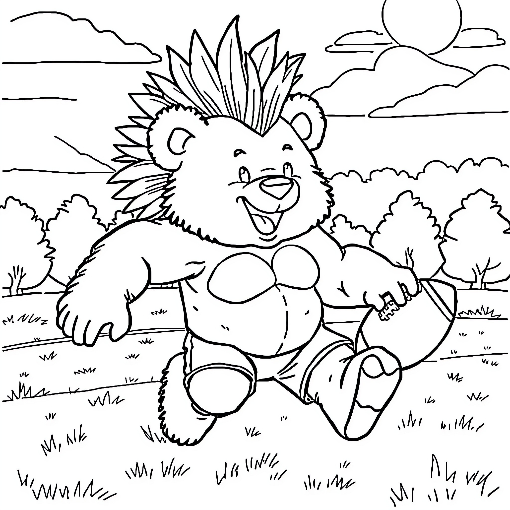 Teddy Bear enjoying nature's splendor Coloring Page (free black-and-white line drawing printable PDF for all, from beginners to advanced learners, including children, teens, adults, and seniors)