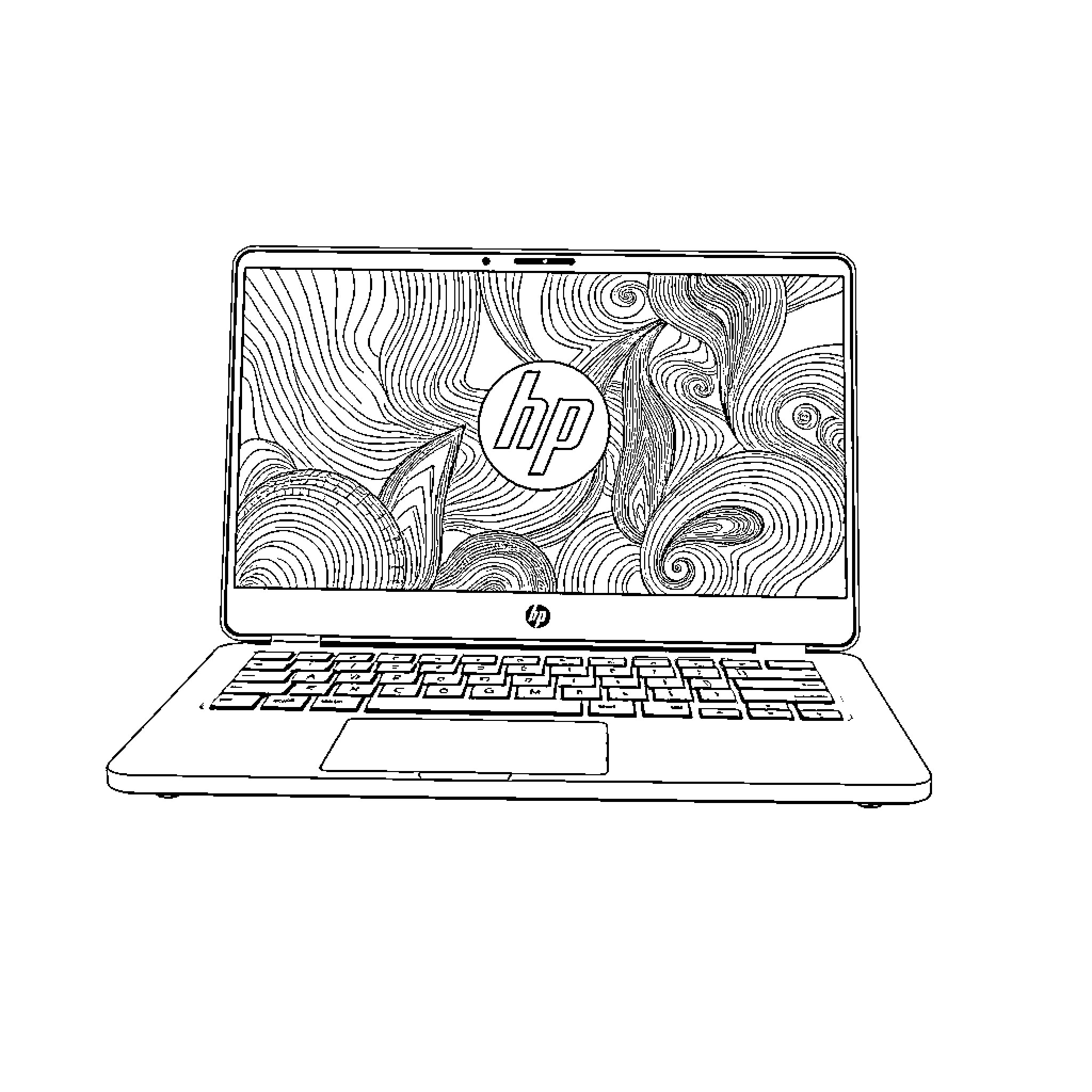 HP Chromebook with abstract pattern design Coloring Page (free black-and-white line drawing printable PDF for all, from beginners to advanced learners, including children, teens, adults, and seniors)