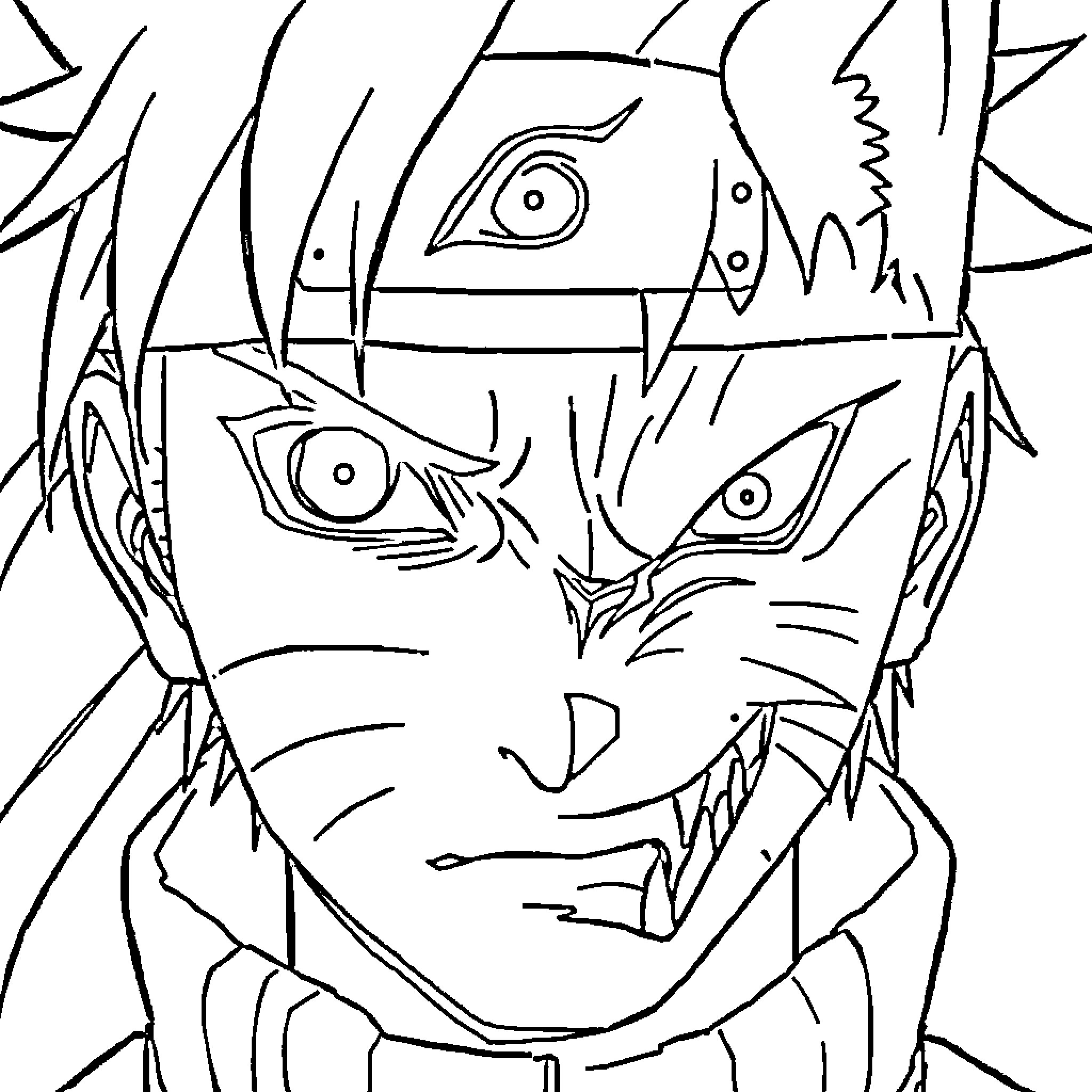 Naruto's intense gaze and ninja attire Coloring Page (free black-and-white line drawing printable PDF for all, from beginners to advanced learners, including children, teens, adults, and seniors)
