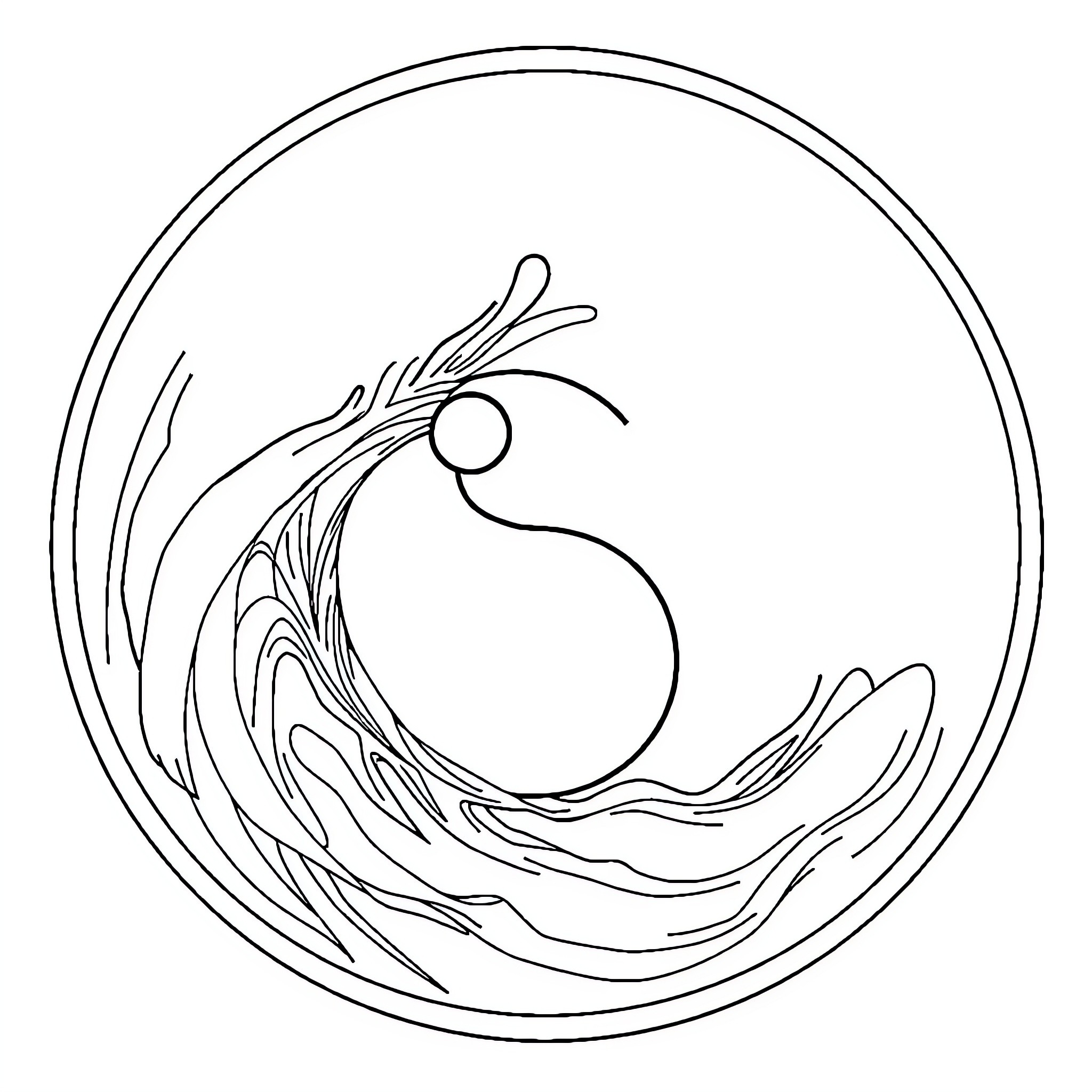 Pi Peeking Ocean Wave Coloring Page (free black-and-white line drawing printable PDF for all, from beginners to advanced learners, including children, teens, adults, and seniors)