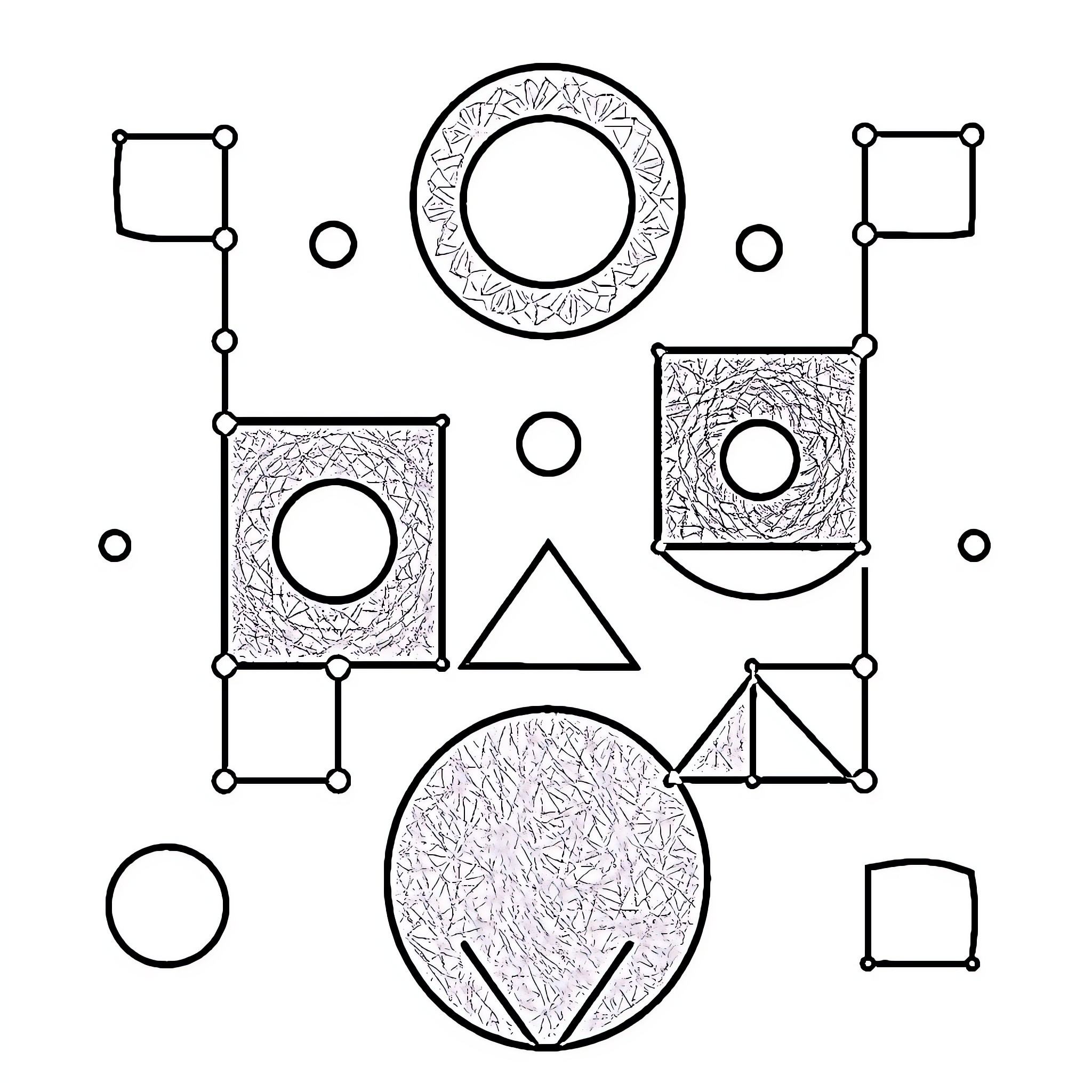Shape Abstract Geometric Composition Coloring Page (free black-and-white line drawing printable PDF for all, from beginners to advanced learners, including children, teens, adults, and seniors)