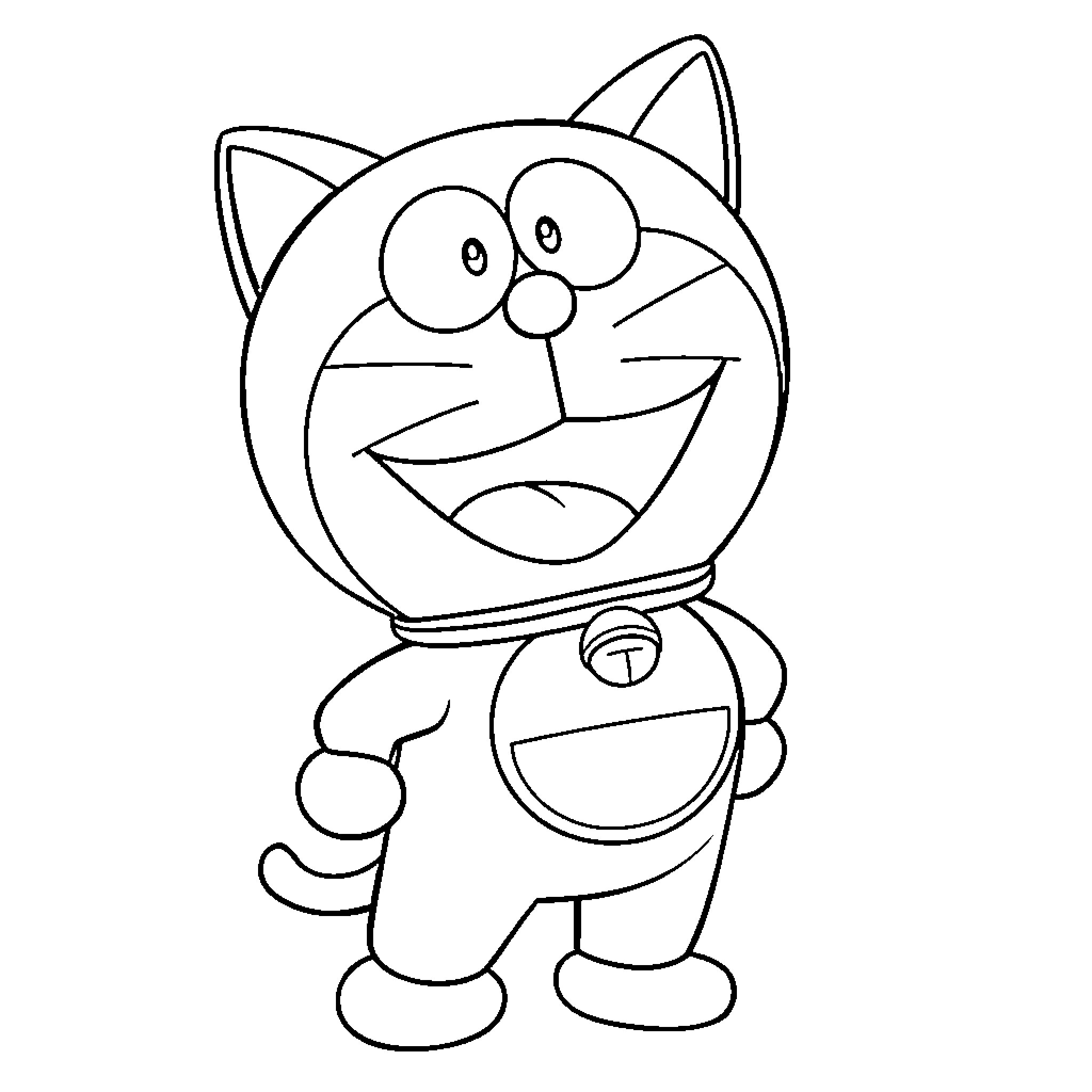 Doraemon with Friendly Facial Expression Coloring Page (free black-and-white line drawing printable PDF for all, from beginners to advanced learners, including children, teens, adults, and seniors)