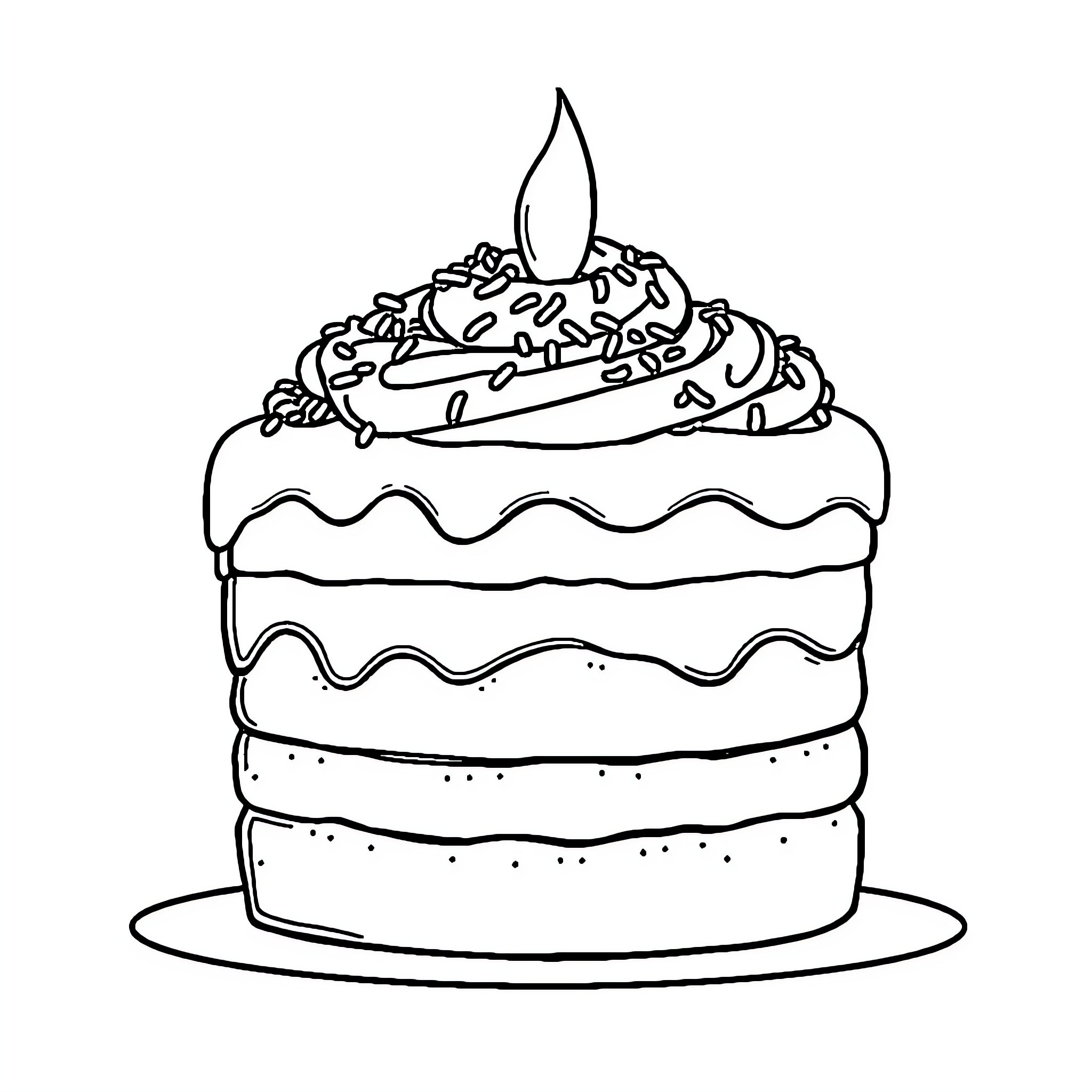 Cake with Decorative Toppings Coloring Page (free black-and-white line drawing printable PDF for all, from beginners to advanced learners, including children, teens, adults, and seniors)