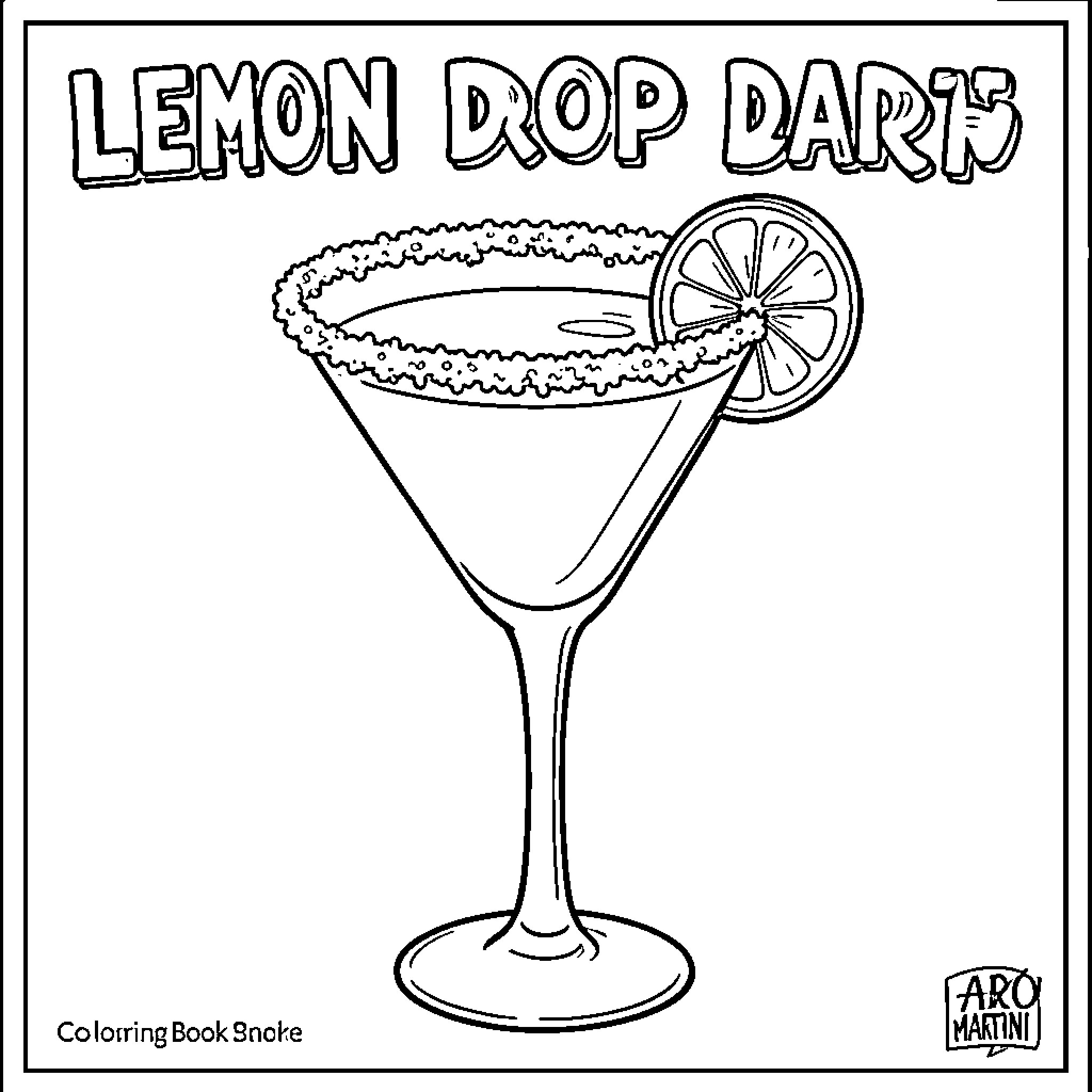 Lemon Drop Martini with garnish in glass Coloring Page (free black-and-white line drawing printable PDF for all, from beginners to advanced learners, including children, teens, adults, and seniors)