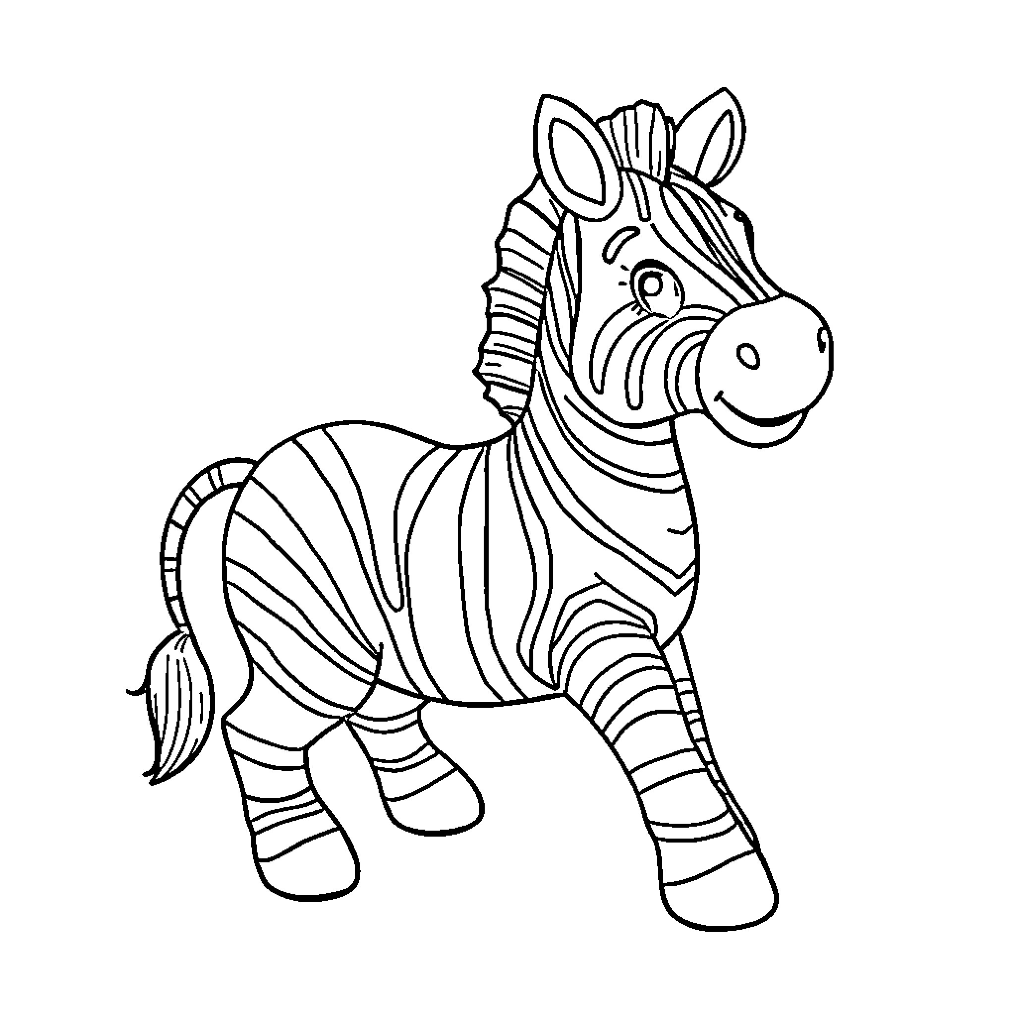 Zebra smiling in cartoon style Coloring Page (free black-and-white line drawing printable PDF for all, from beginners to advanced learners, including children, teens, adults, and seniors)