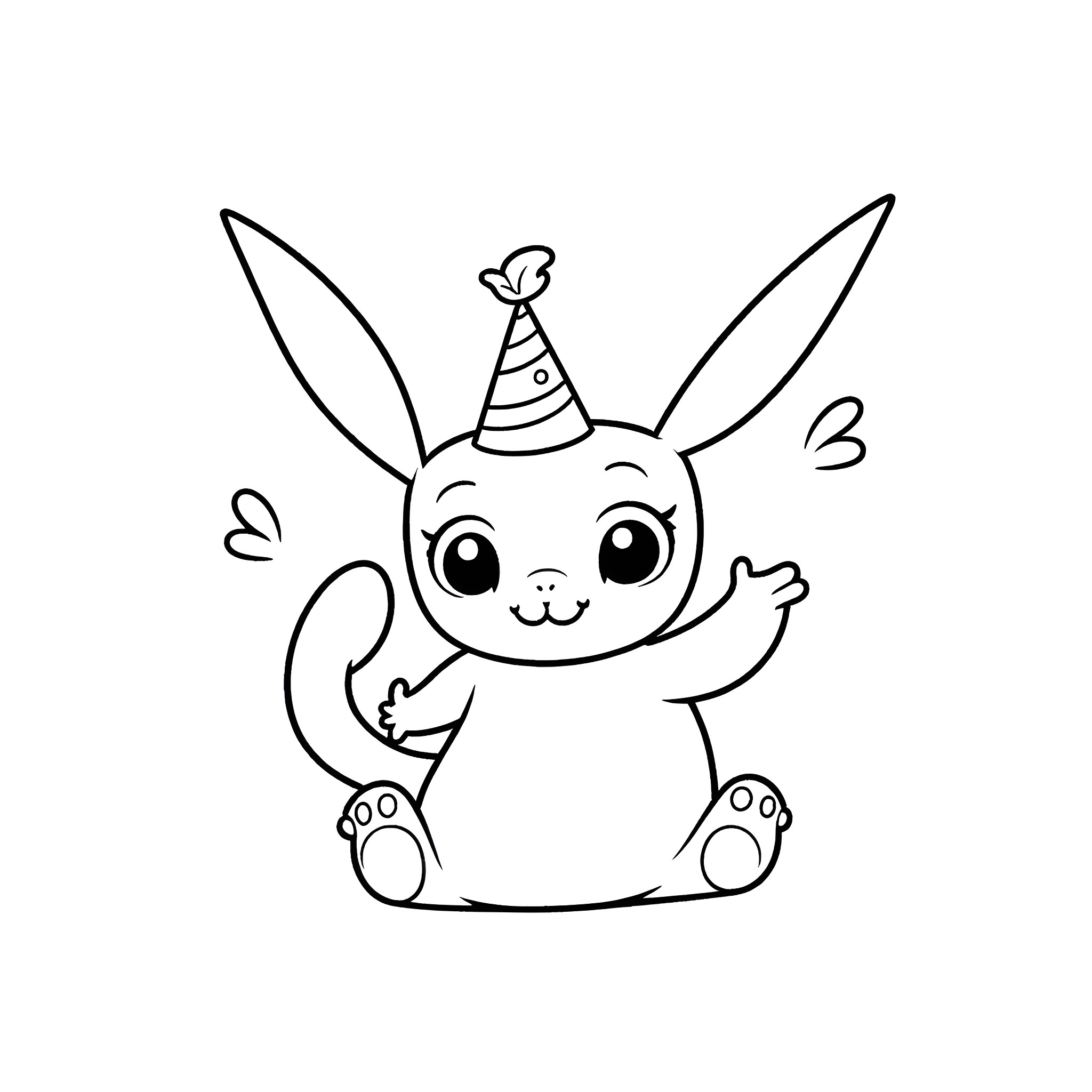 Toothless celebrating with a party hat Coloring Page (free black-and-white line drawing printable PDF for all, from beginners to advanced learners, including children, teens, adults, and seniors)