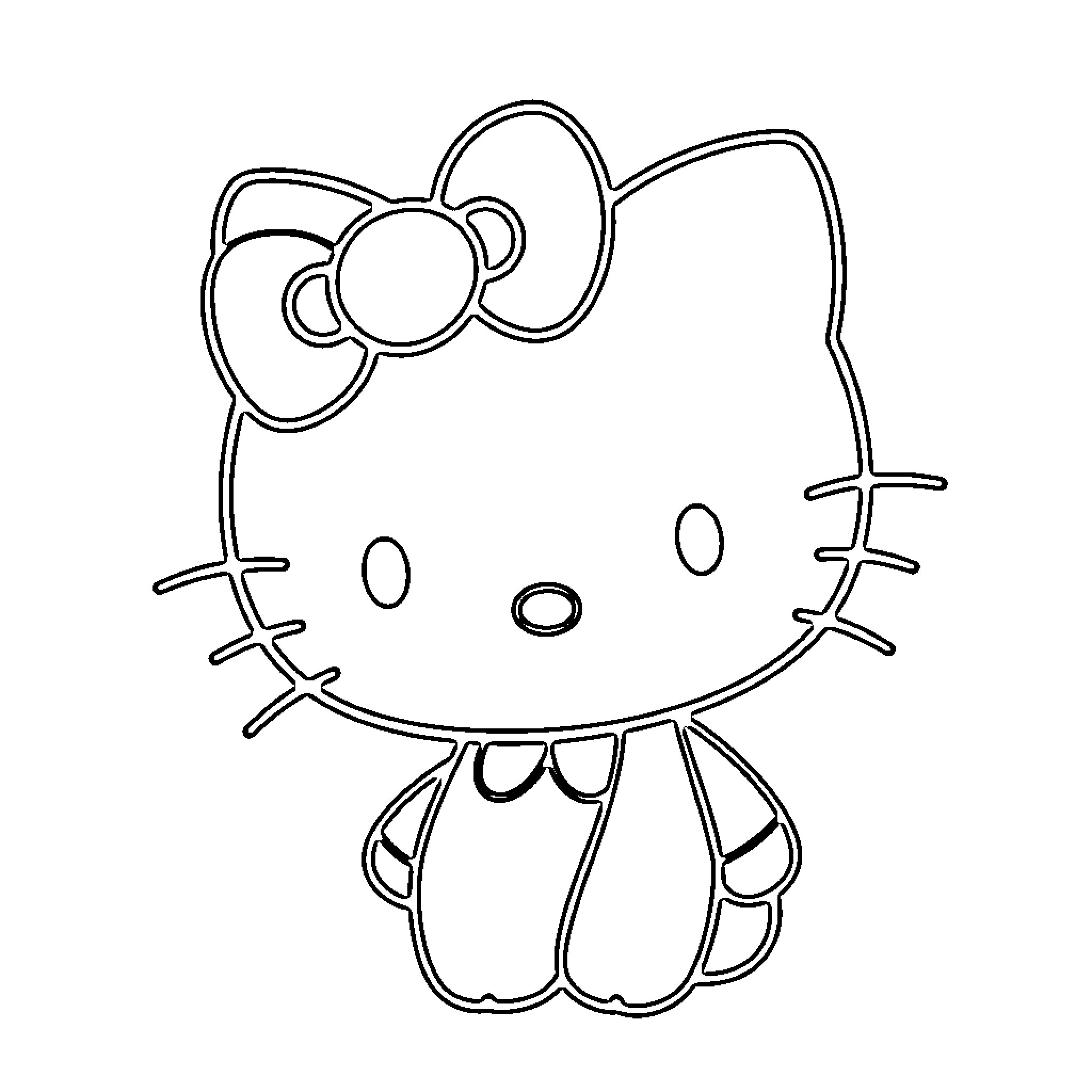 Hello Kitty smiling playfully Coloring Page (free black-and-white line drawing printable PDF for all, from beginners to advanced learners, including children, teens, adults, and seniors)
