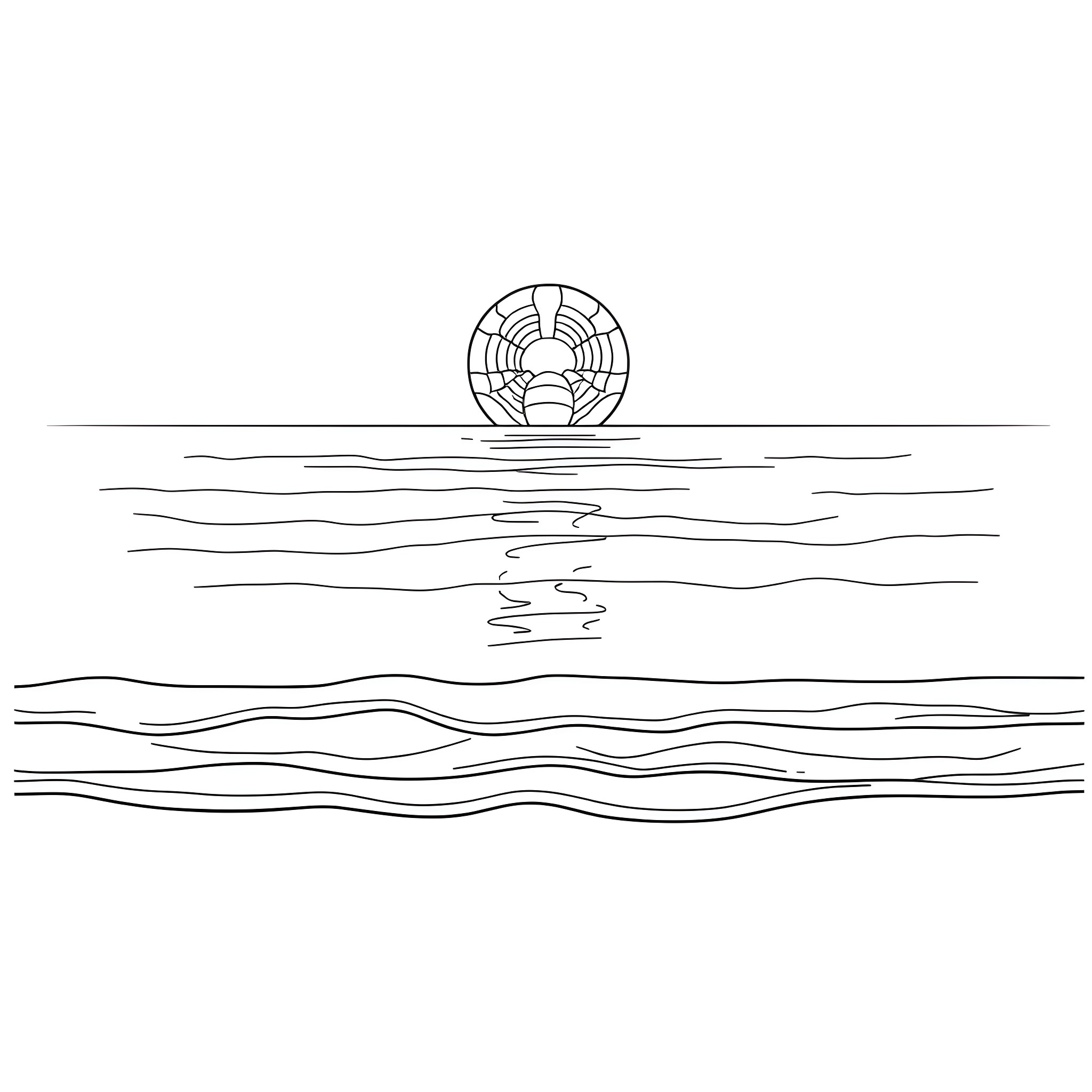 Ocean lifebuoy on the calm waters Coloring Page (free black-and-white line drawing printable PDF for all, from beginners to advanced learners, including children, teens, adults, and seniors)