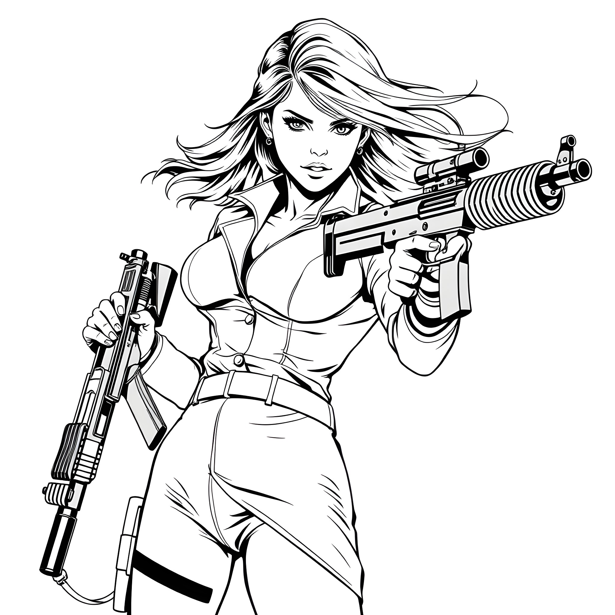 Annabelle, the Fearless Warrior Coloring Page (free black-and-white line drawing printable PDF for all, from beginners to advanced learners, including children, teens, adults, and seniors)