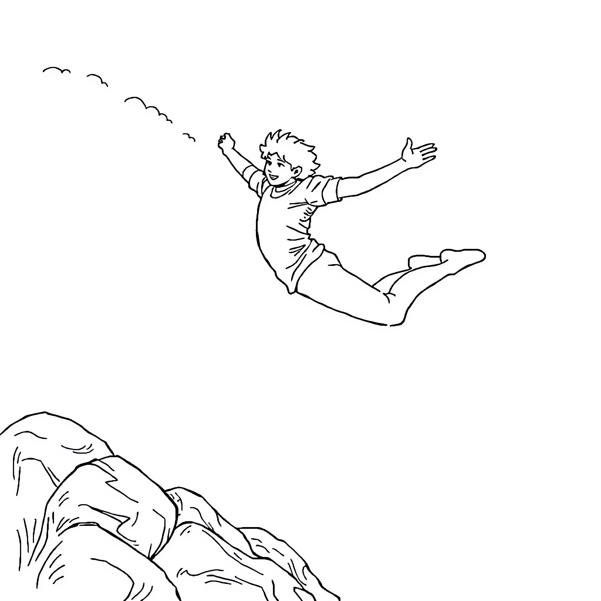 Jump for joy over the hills Coloring Page (free black-and-white line drawing printable PDF for all, from beginners to advanced learners, including children, teens, adults, and seniors)