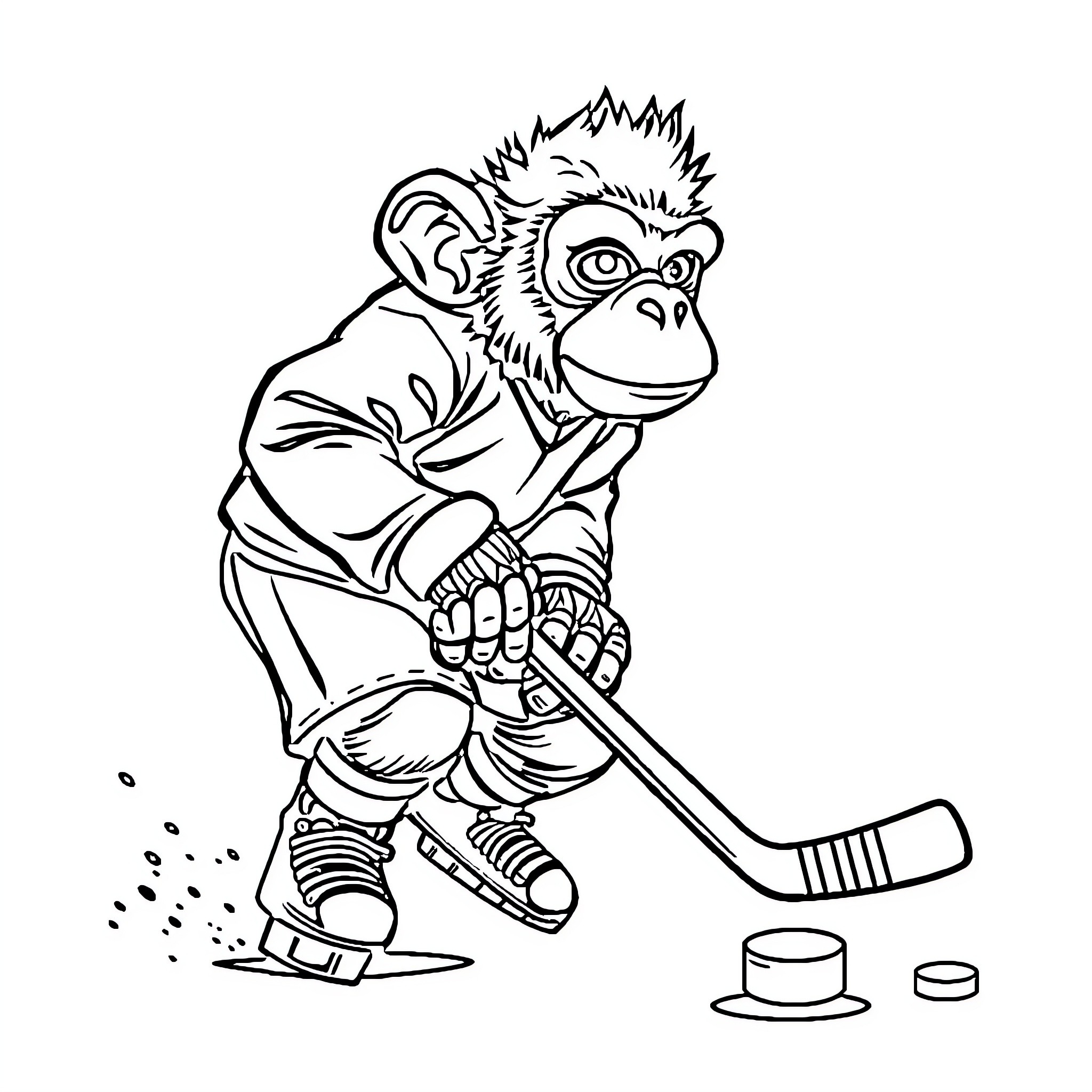 Human hockey player in action Coloring Page (free black-and-white line drawing printable PDF for all, from beginners to advanced learners, including children, teens, adults, and seniors)