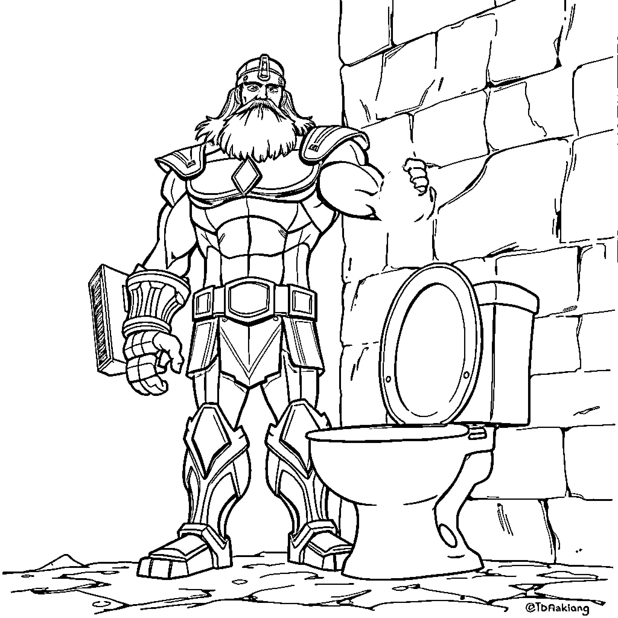Titan warrior guarding a mysterious portal Coloring Page (free black-and-white line drawing printable PDF for all, from beginners to advanced learners, including children, teens, adults, and seniors)