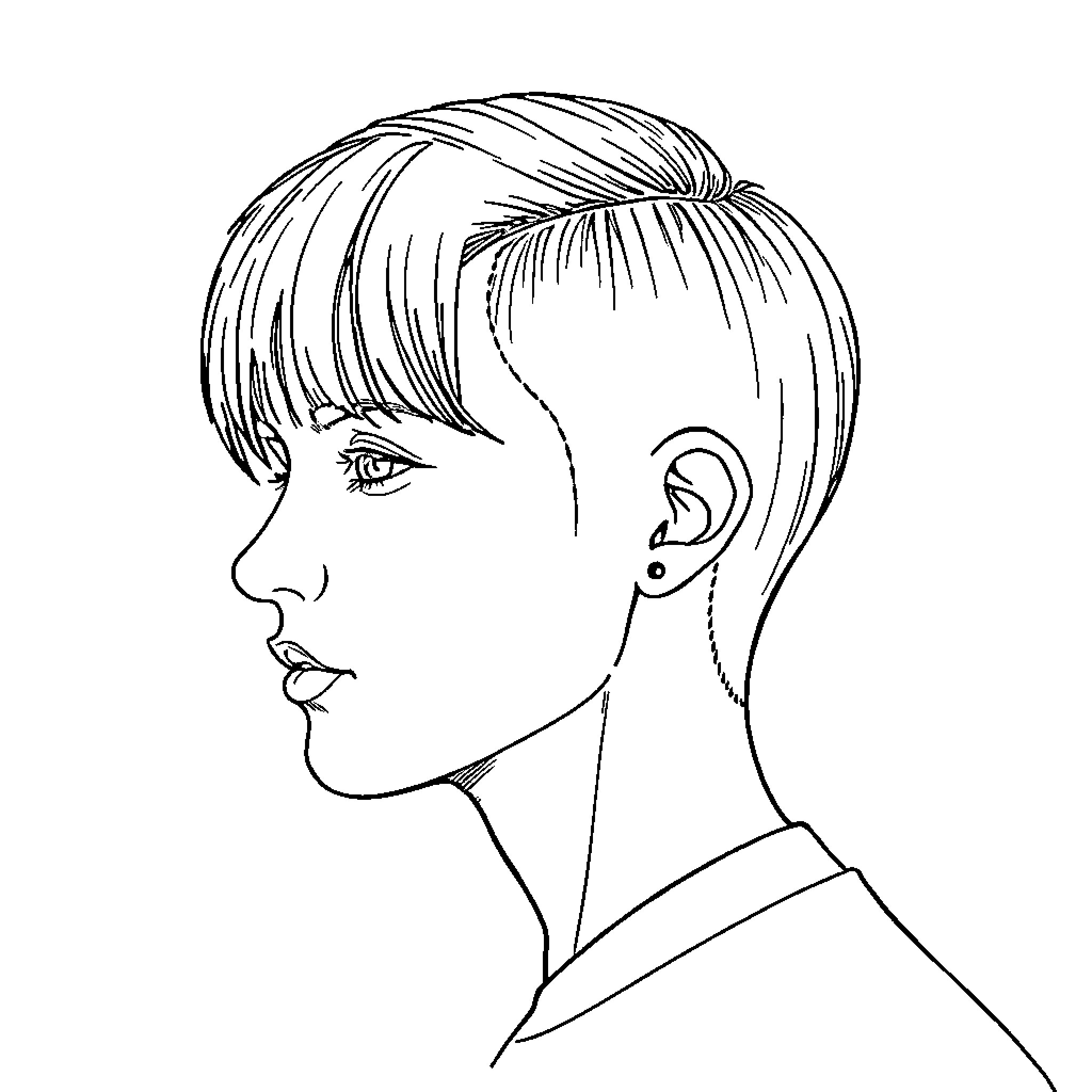 Scissor-Wielding Figure in Contemplative Pose Coloring Page (free black-and-white line drawing printable PDF for all, from beginners to advanced learners, including children, teens, adults, and seniors)