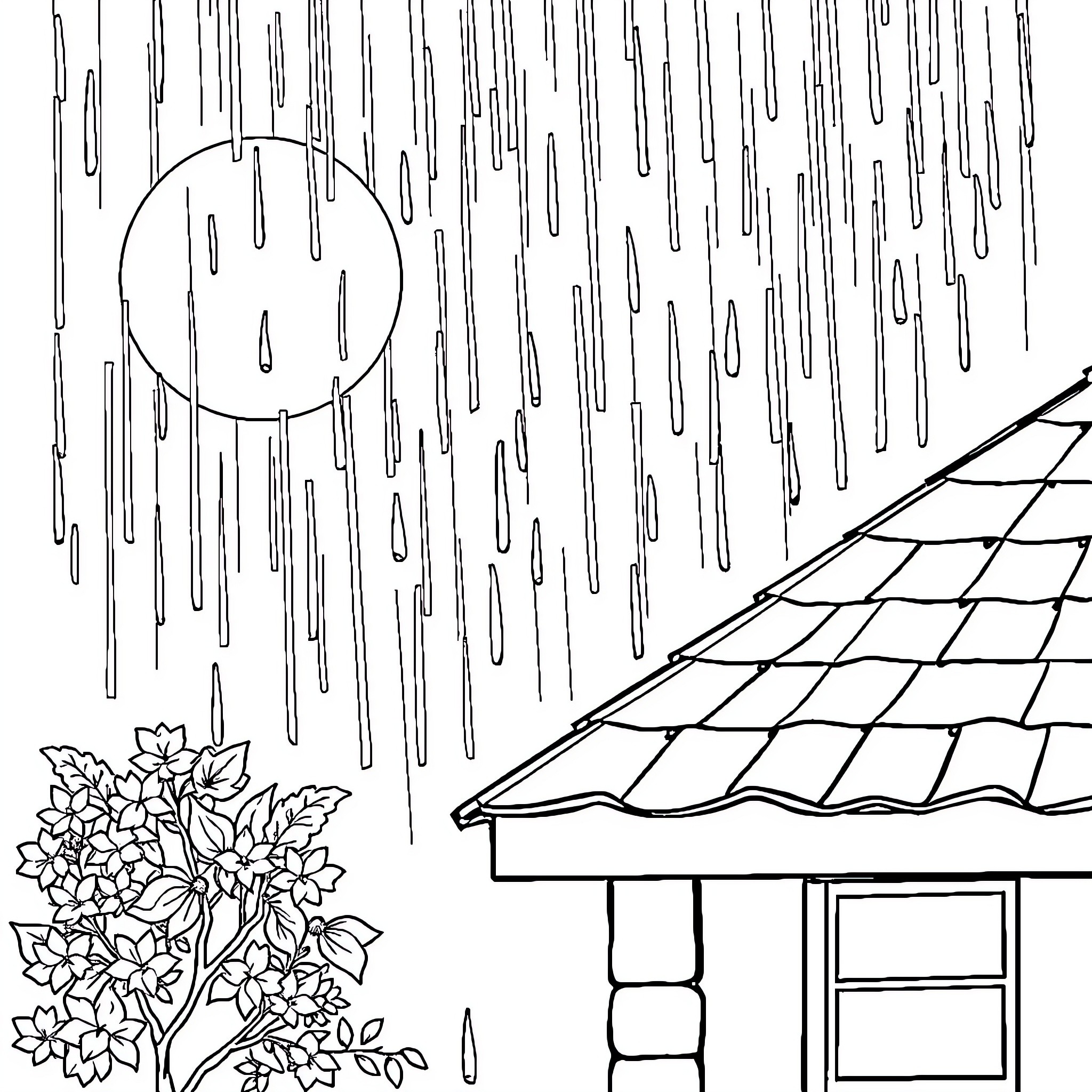 Plim Plim Rainy Day Retreat Coloring Page (free black-and-white line drawing printable PDF for all, from beginners to advanced learners, including children, teens, adults, and seniors)