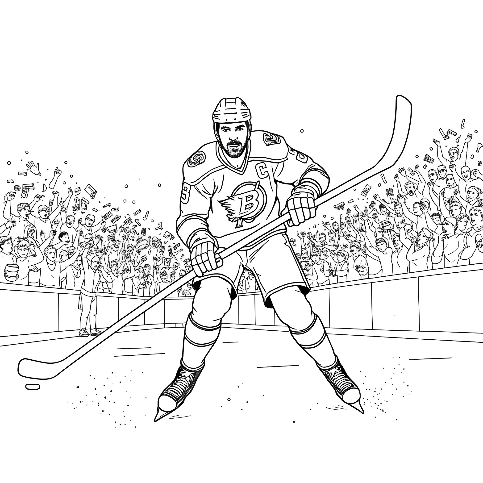Anze Kopitar Scoring in Hockey Game Coloring Page (free black-and-white line drawing printable PDF for all, from beginners to advanced learners, including children, teens, adults, and seniors)