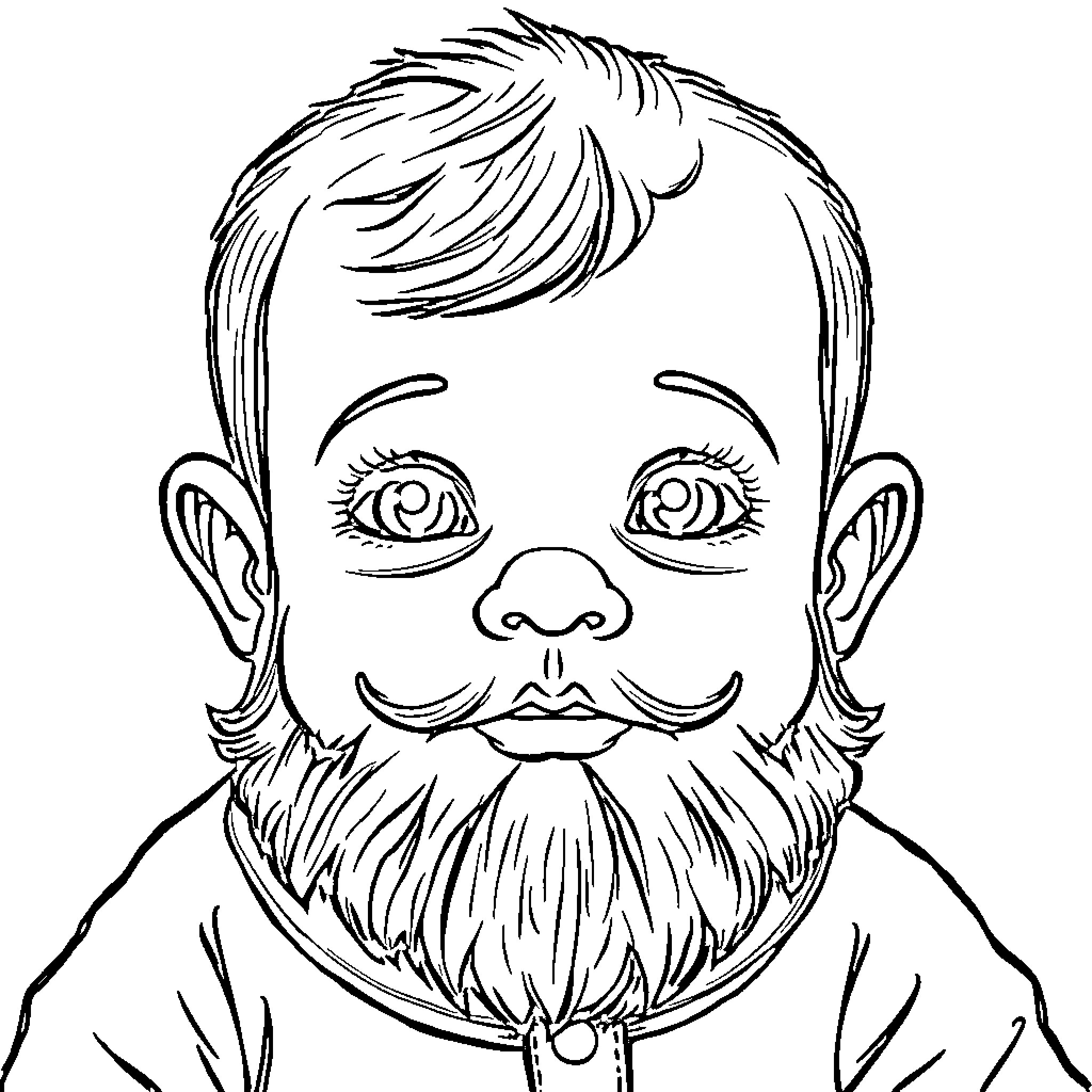 Baby with a joyful expression and a stylish beard Coloring Page (free black-and-white line drawing printable PDF for all, from beginners to advanced learners, including children, teens, adults, and seniors)