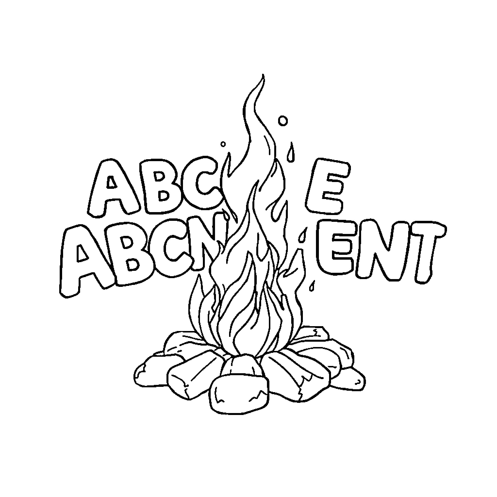 Alphabet Ablaze with Fiery Expression Coloring Page (free black-and-white line drawing printable PDF for all, from beginners to advanced learners, including children, teens, adults, and seniors)