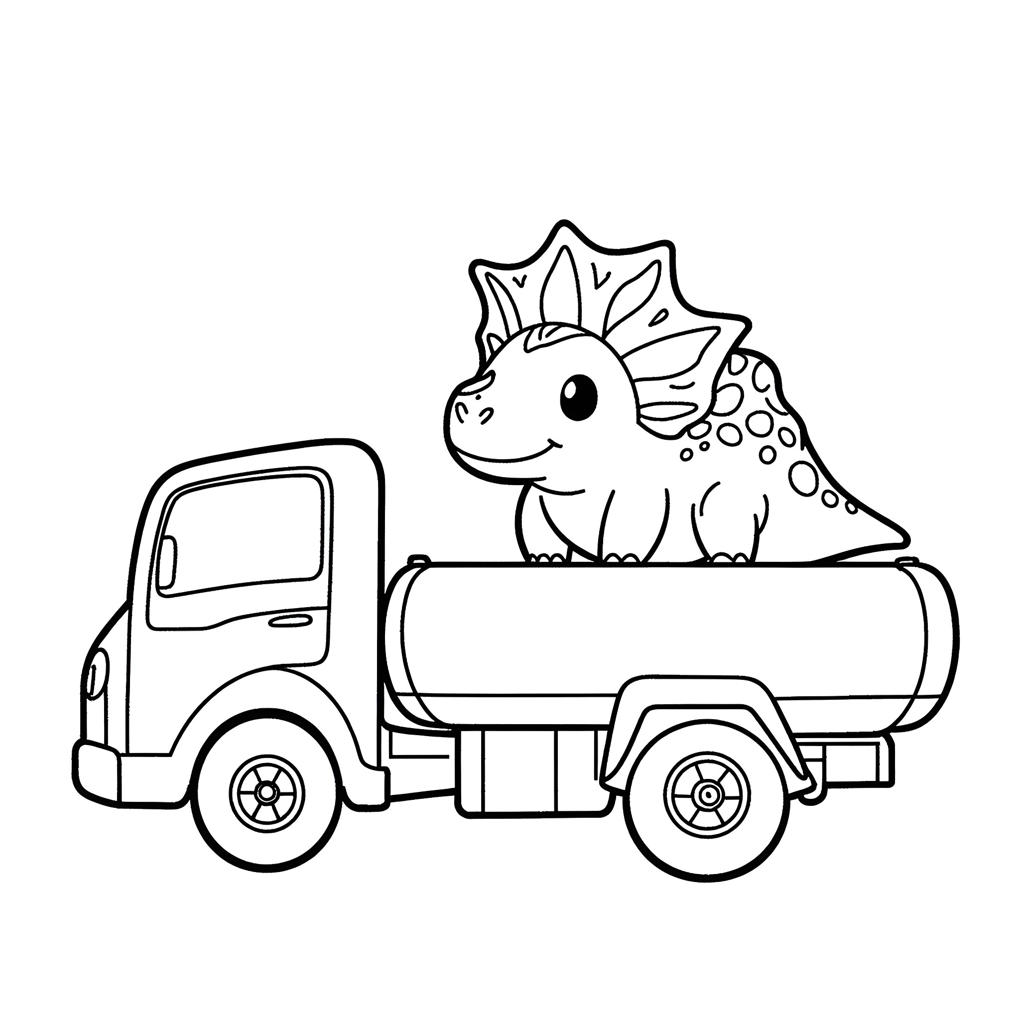 Bulbasaur riding a dump truck Coloring Page (free black-and-white line drawing printable PDF for all, from beginners to advanced learners, including children, teens, adults, and seniors)