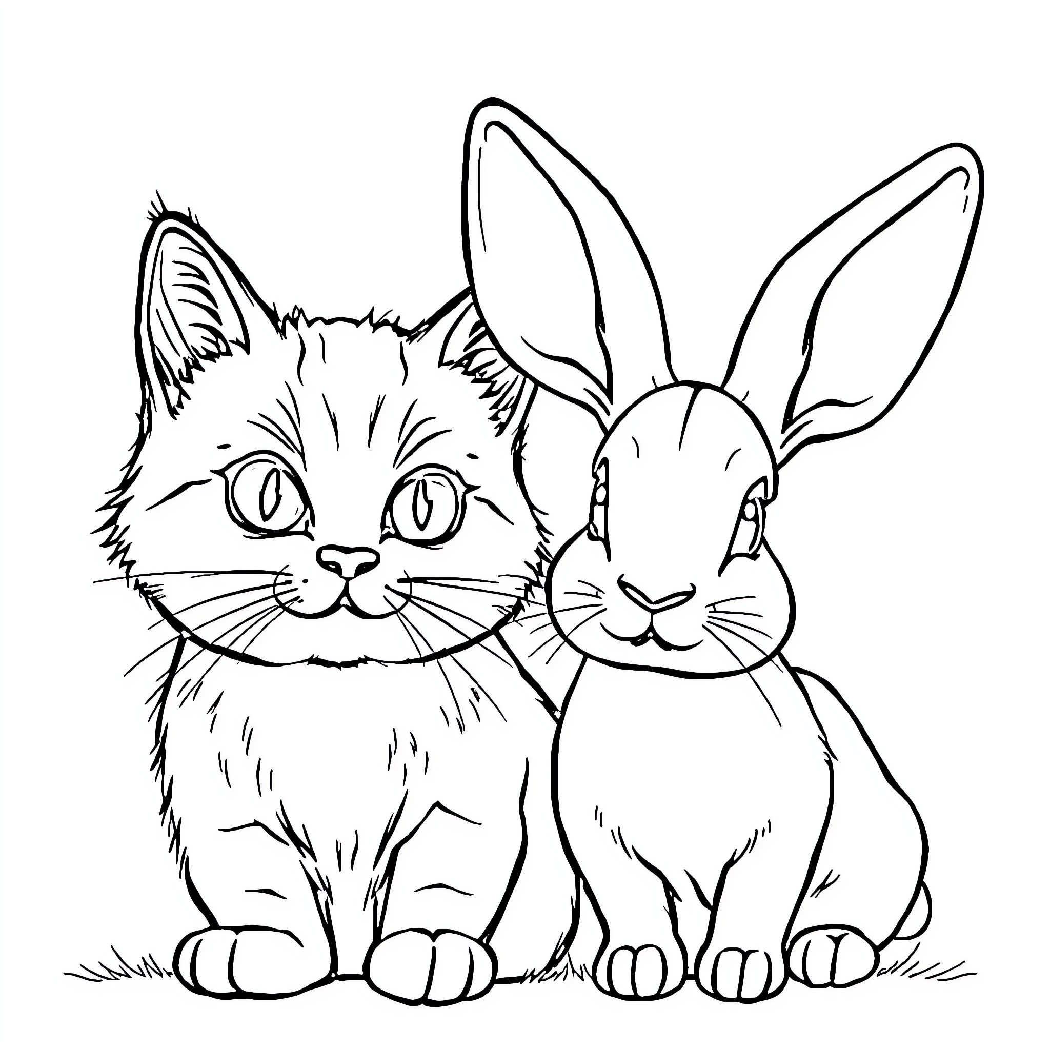 Chat with Furry Friends Coloring Page (free black-and-white line drawing printable PDF for all, from beginners to advanced learners, including children, teens, adults, and seniors)