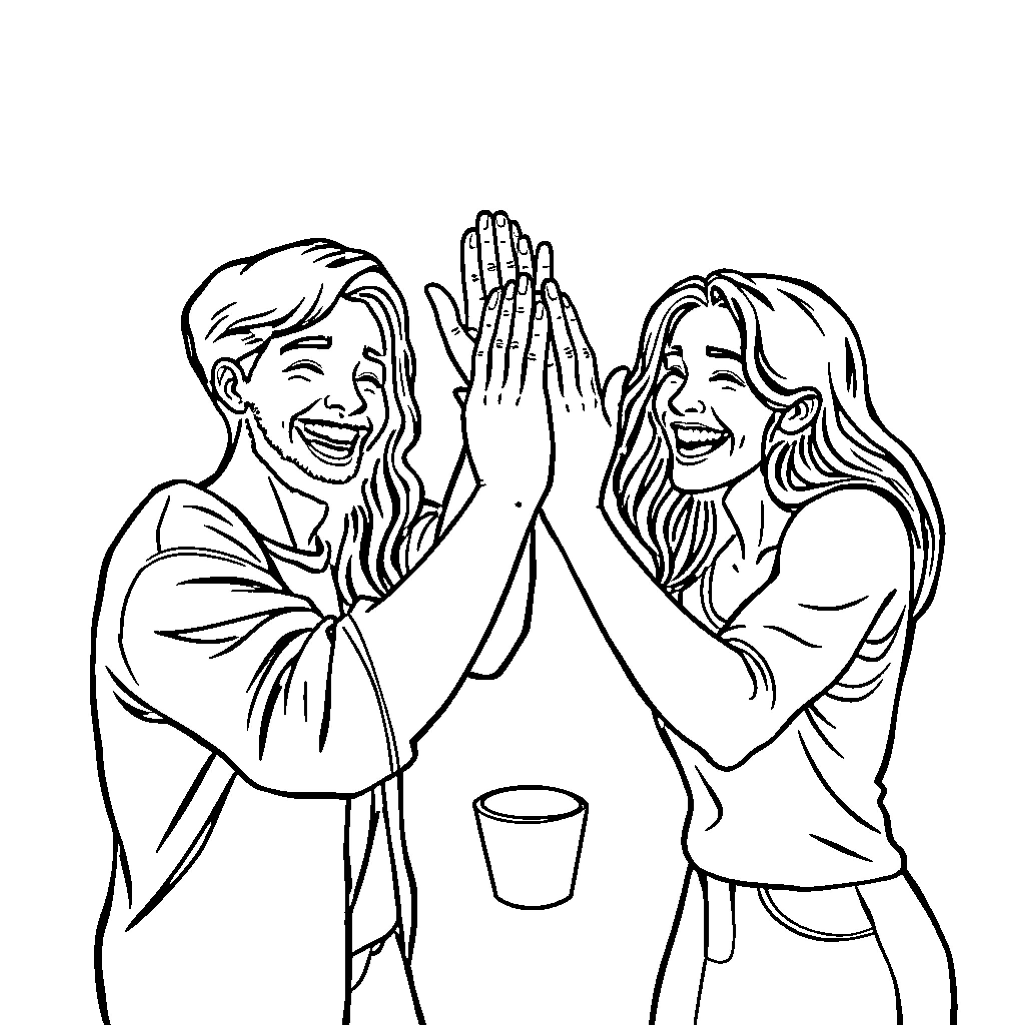 Hands Expressing Joy and Celebration Coloring Page (free black-and-white line drawing printable PDF for all, from beginners to advanced learners, including children, teens, adults, and seniors)