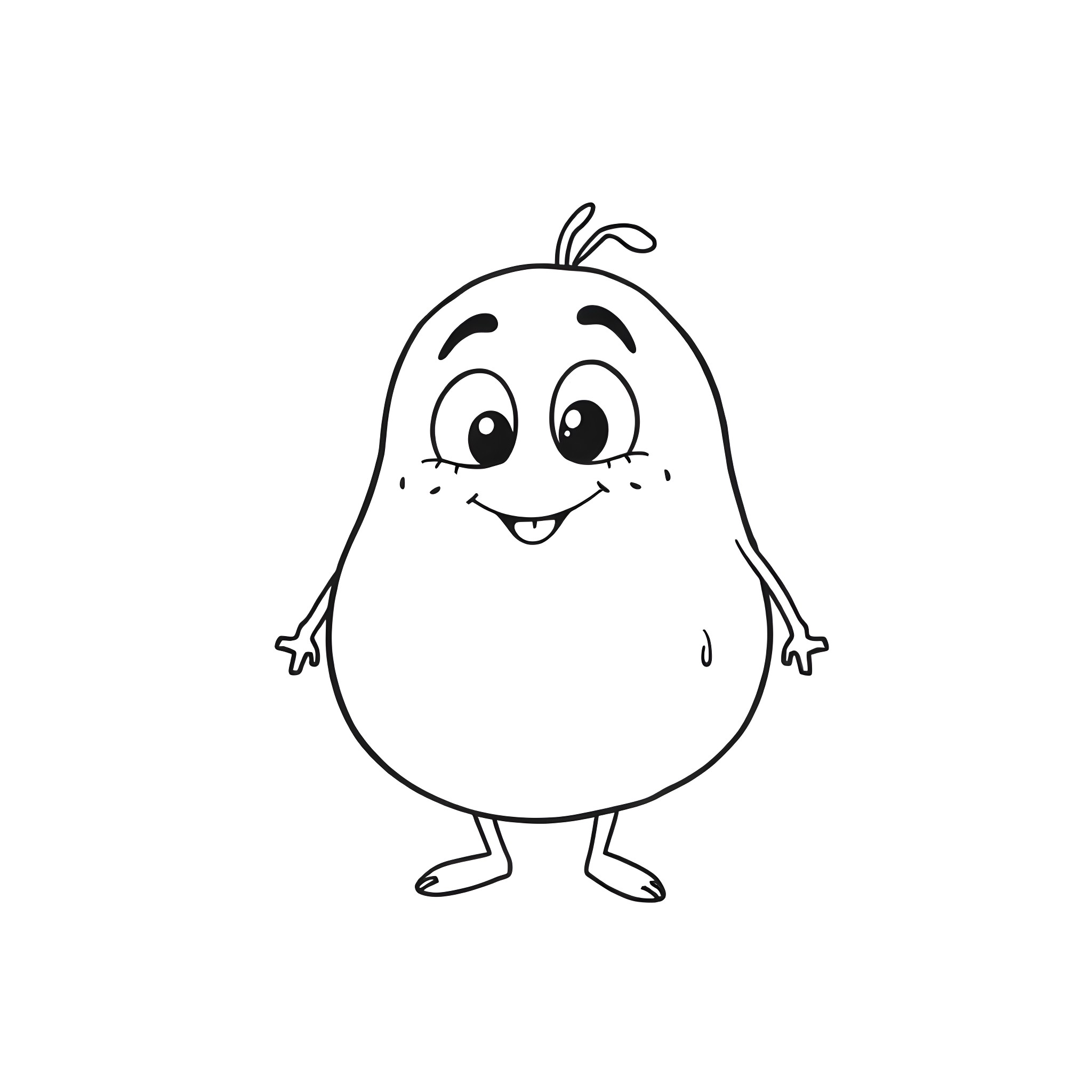 Potato character with happy expression Coloring Page (free black-and-white line drawing printable PDF for all, from beginners to advanced learners, including children, teens, adults, and seniors)