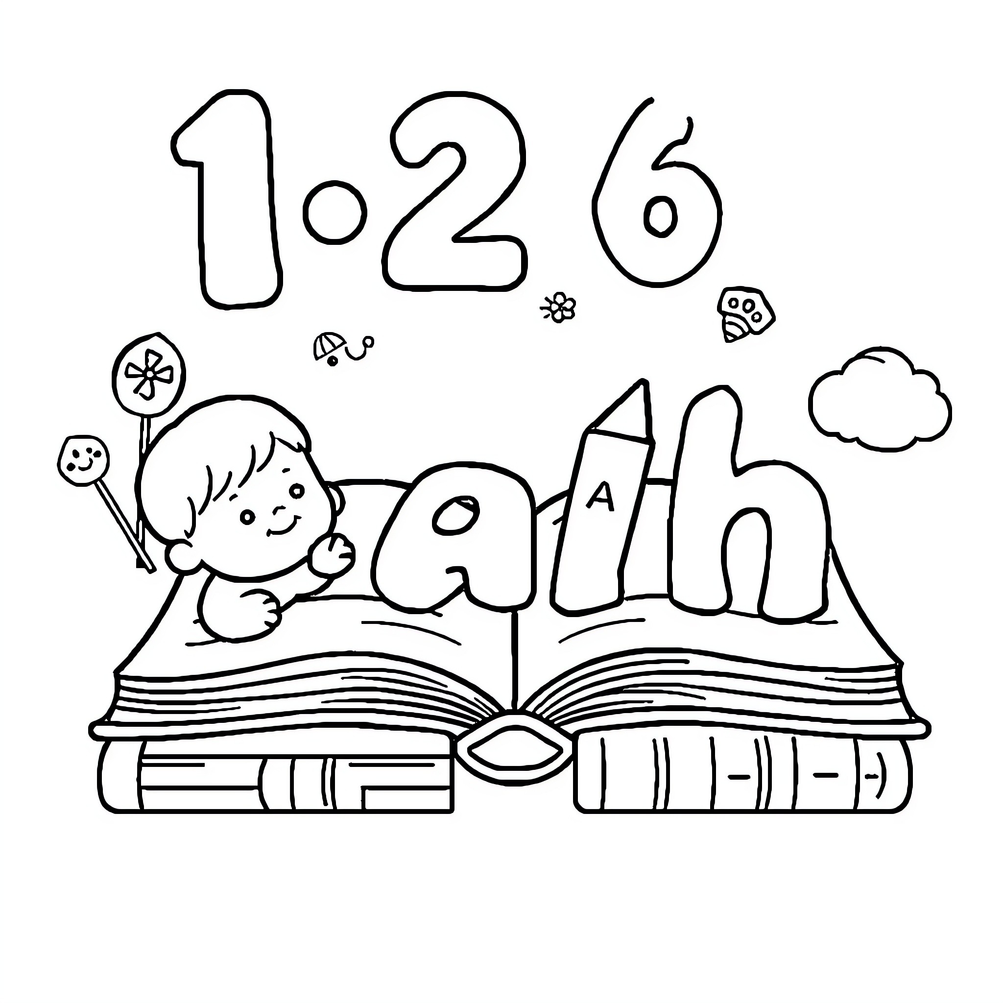 Math Fun with Illustrations and Books Coloring Page (free black-and-white line drawing printable PDF for all, from beginners to advanced learners, including children, teens, adults, and seniors)
