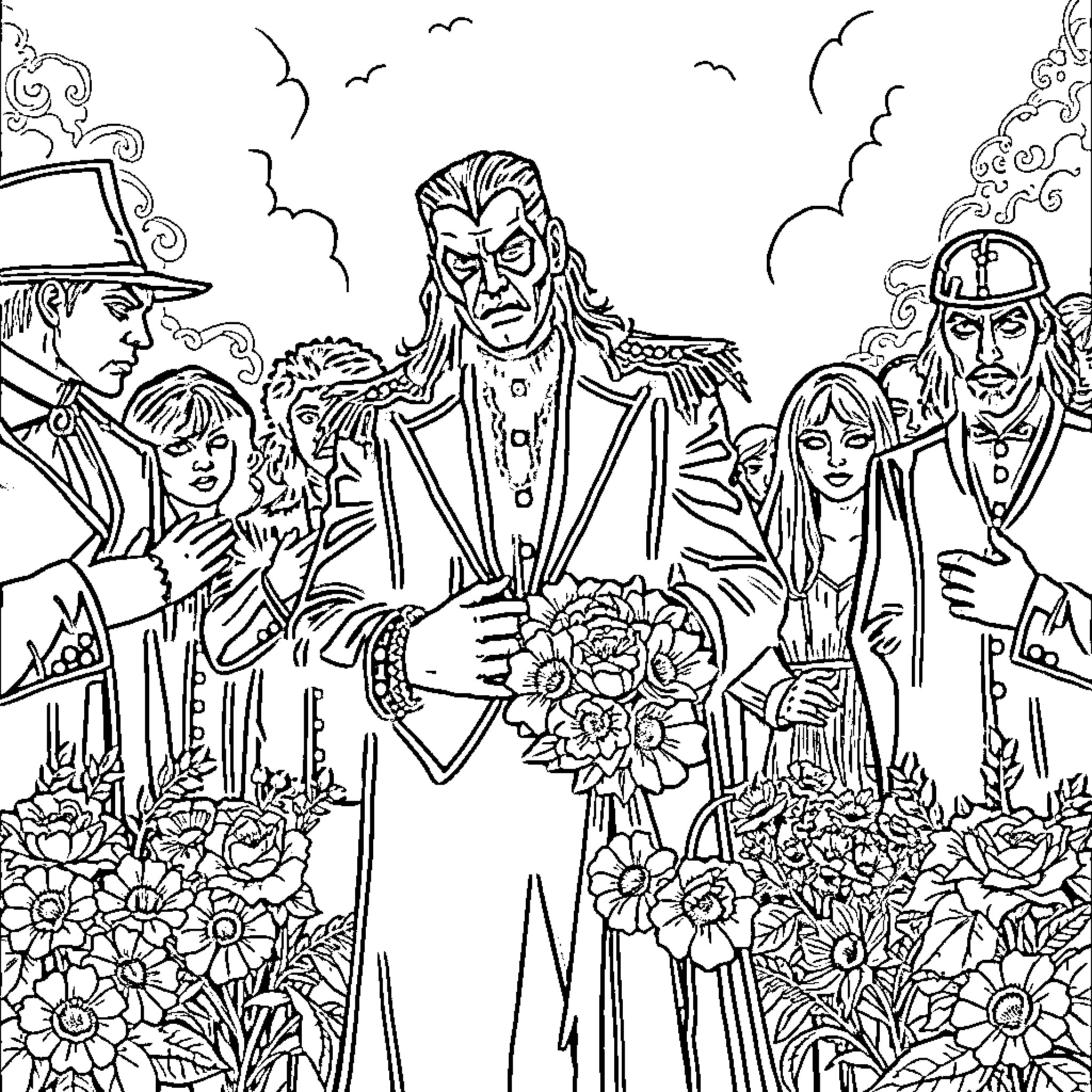 King Hosting a Lavish Wedding Ceremony Coloring Page (free black-and-white line drawing printable PDF for all, from beginners to advanced learners, including children, teens, adults, and seniors)