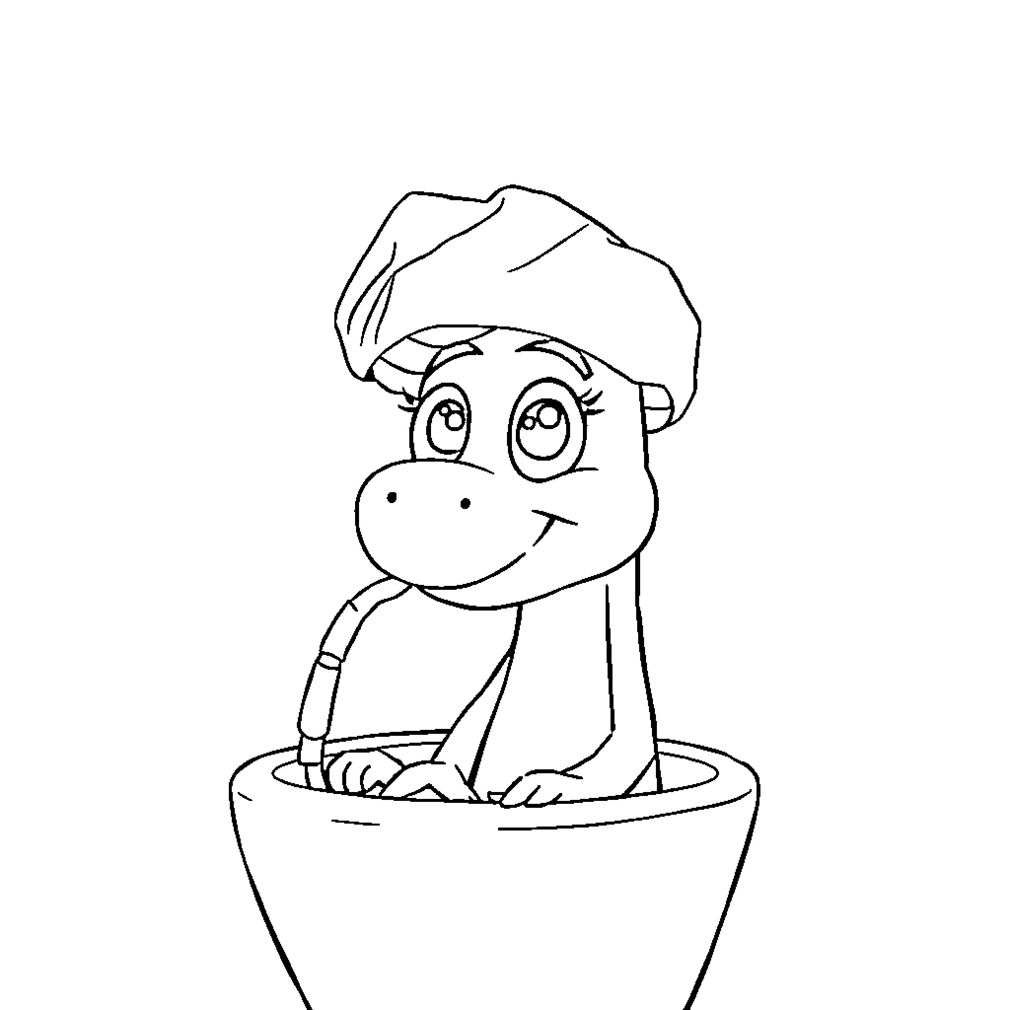 Stegosaurus playing in a pot Coloring Page (free black-and-white line drawing printable PDF for all, from beginners to advanced learners, including children, teens, adults, and seniors)