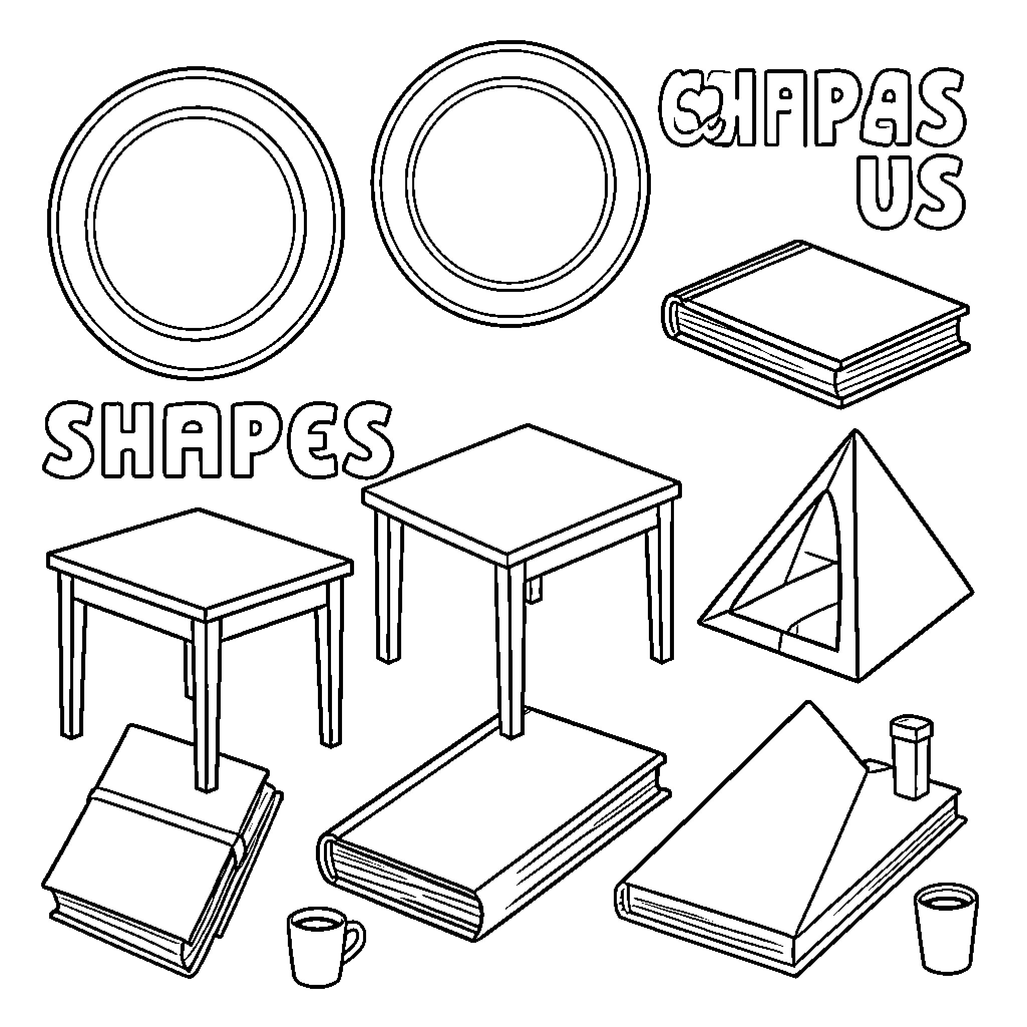 Shape objects and geometric forms Coloring Page (free black-and-white line drawing printable PDF for all, from beginners to advanced learners, including children, teens, adults, and seniors)