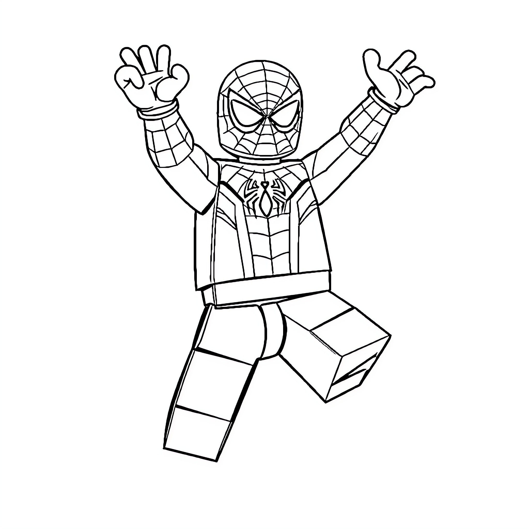 Spiderman in action with confident pose Coloring Page (free black-and-white line drawing printable PDF for all, from beginners to advanced learners, including children, teens, adults, and seniors)
