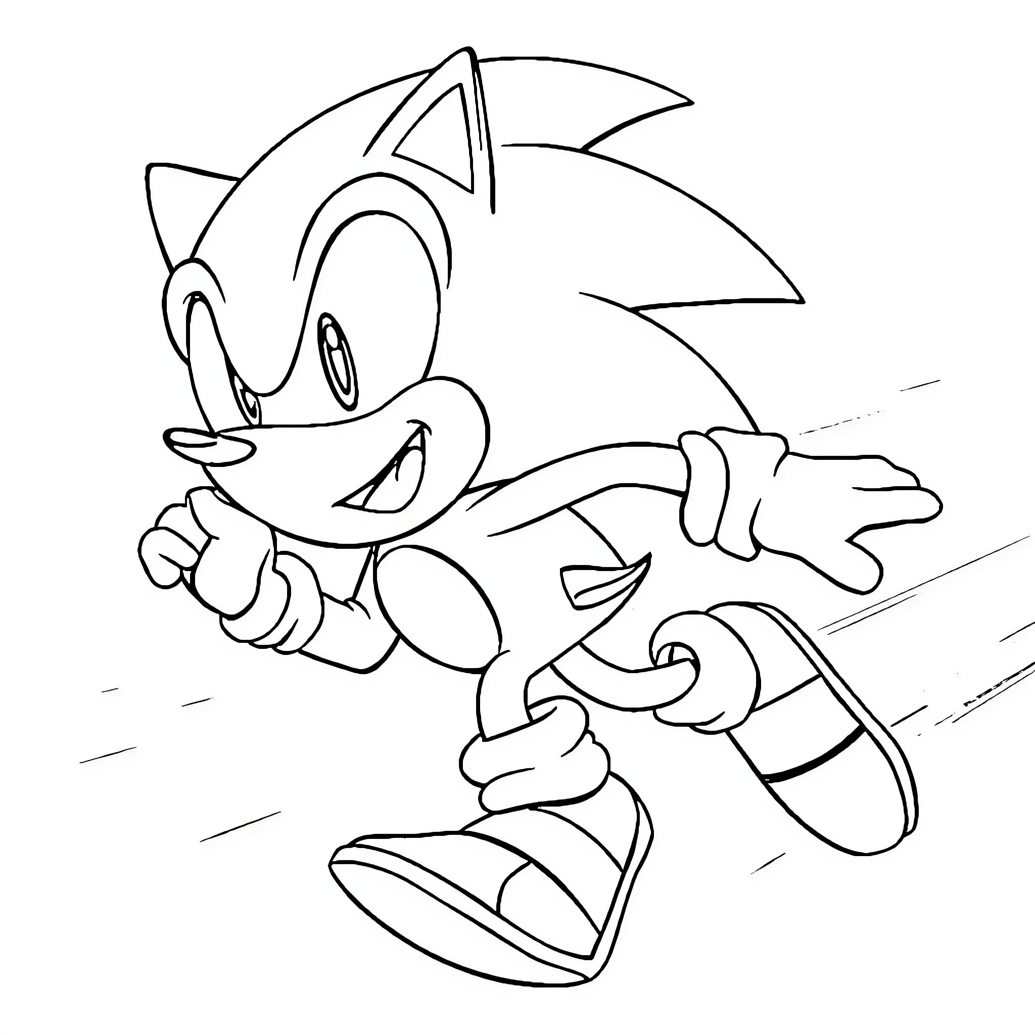 Sonic sprinting with determination on a path Coloring Page (free black-and-white line drawing printable PDF for all, from beginners to advanced learners, including children, teens, adults, and seniors)