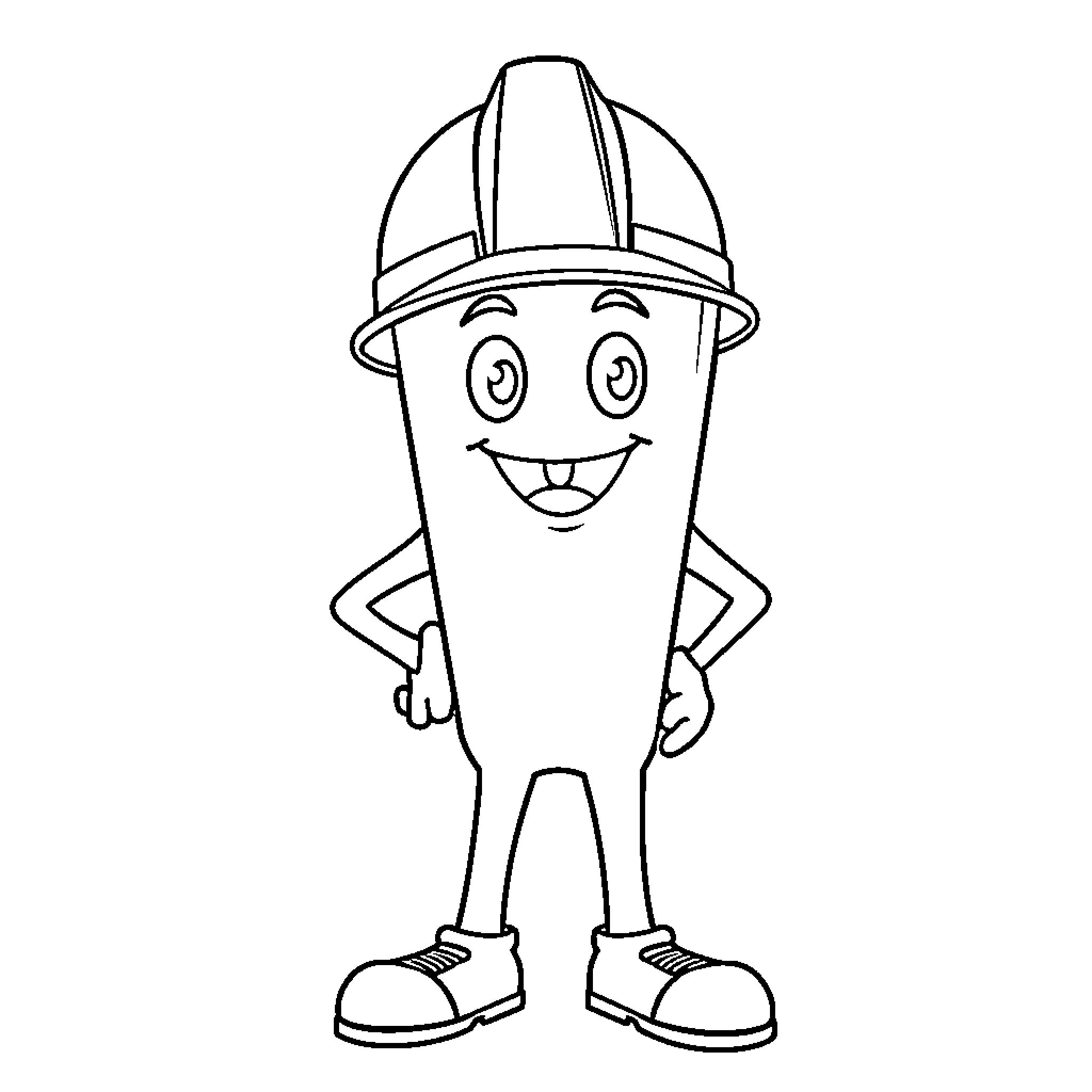 Gumby construction worker with a friendly expression Coloring Page (free black-and-white line drawing printable PDF for all, from beginners to advanced learners, including children, teens, adults, and seniors)