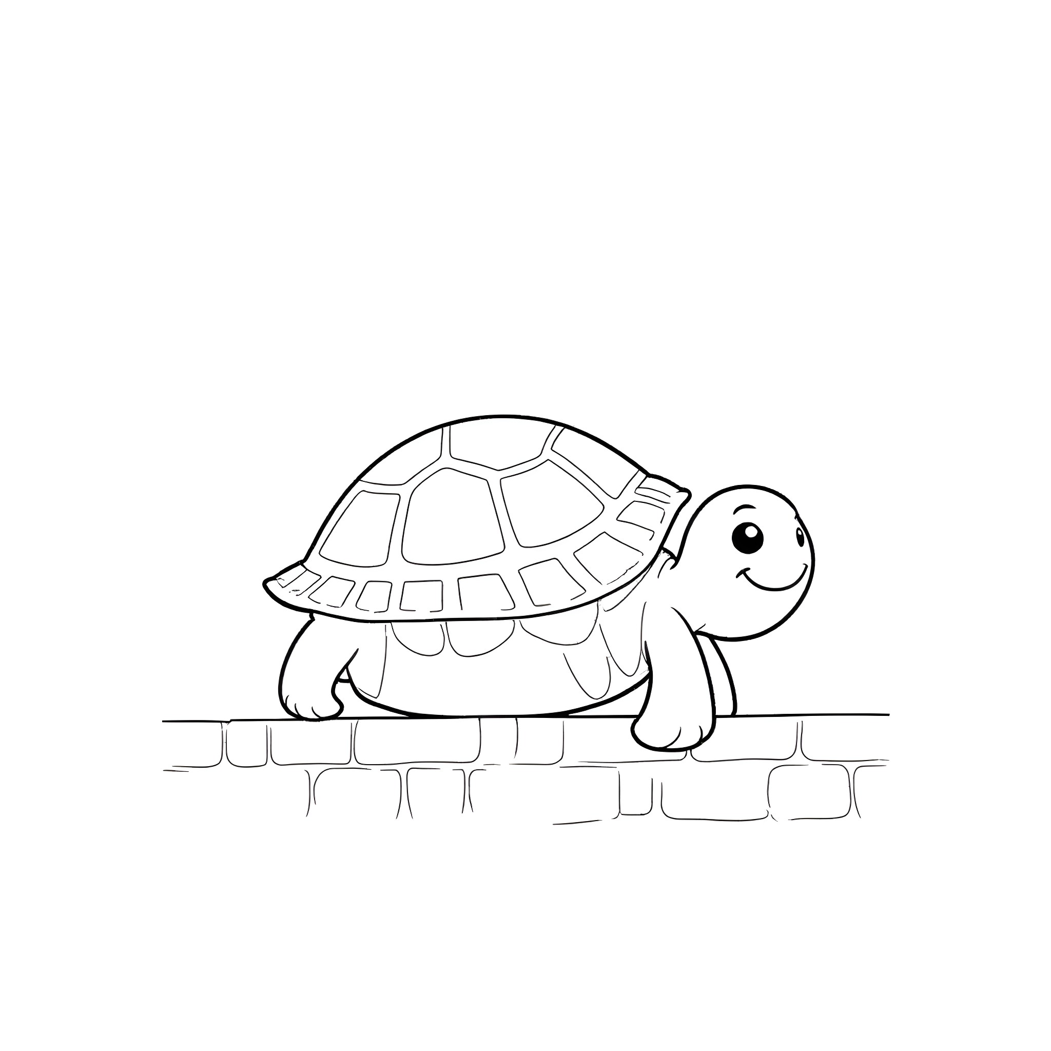 Turtle on a brick path Coloring Page (free black-and-white line drawing printable PDF for all, from beginners to advanced learners, including children, teens, adults, and seniors)
