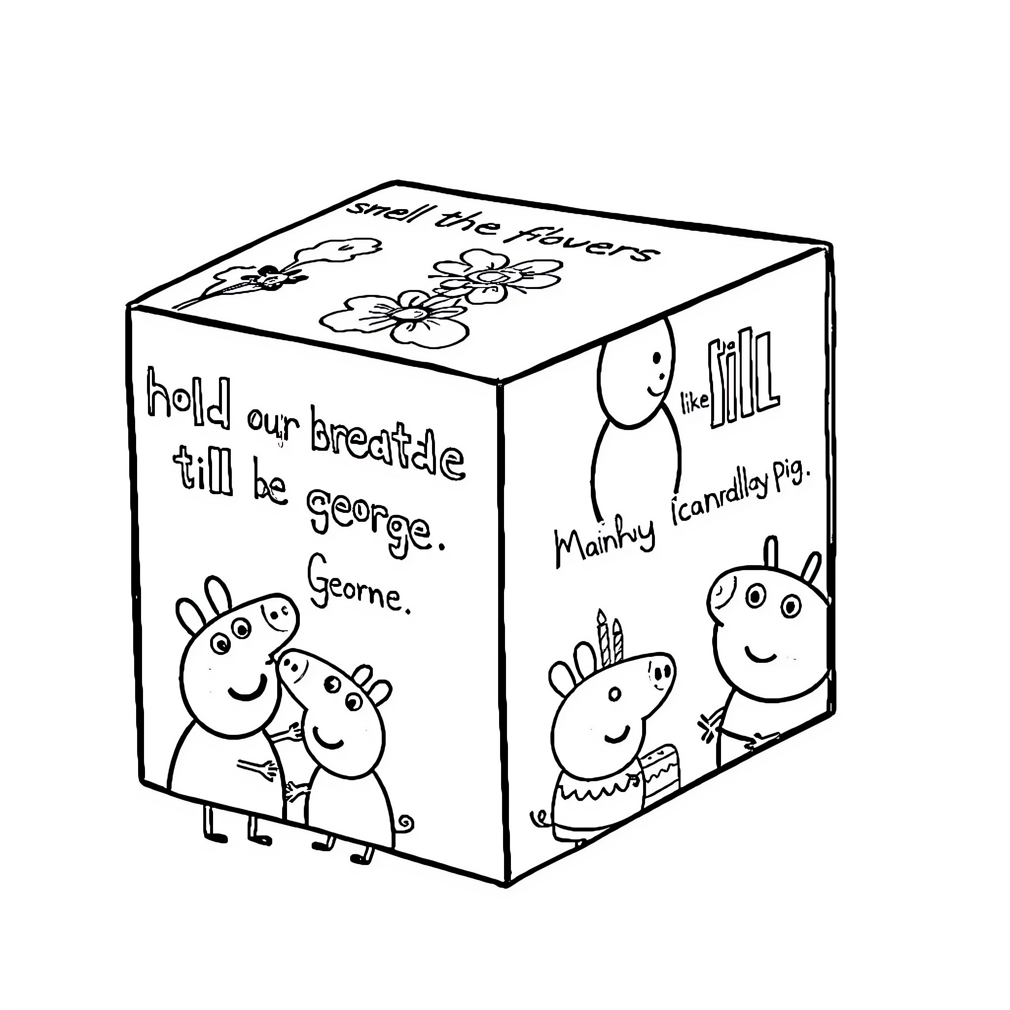Peppa Pig and friends playing with toys Coloring Page (free black-and-white line drawing printable PDF for all, from beginners to advanced learners, including children, teens, adults, and seniors)