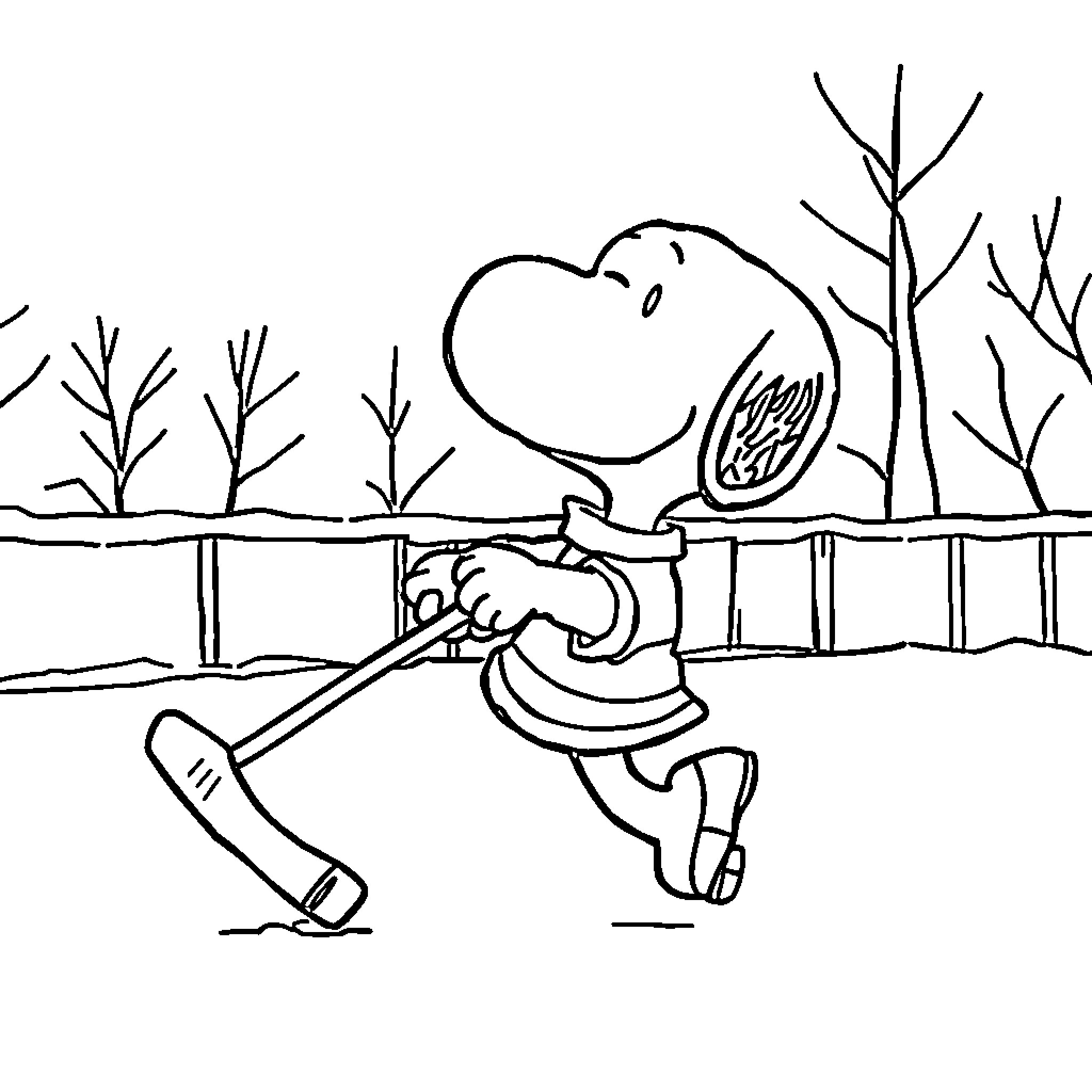 Snoopy taking a leisurely stroll Coloring Page (free black-and-white line drawing printable PDF for all, from beginners to advanced learners, including children, teens, adults, and seniors)