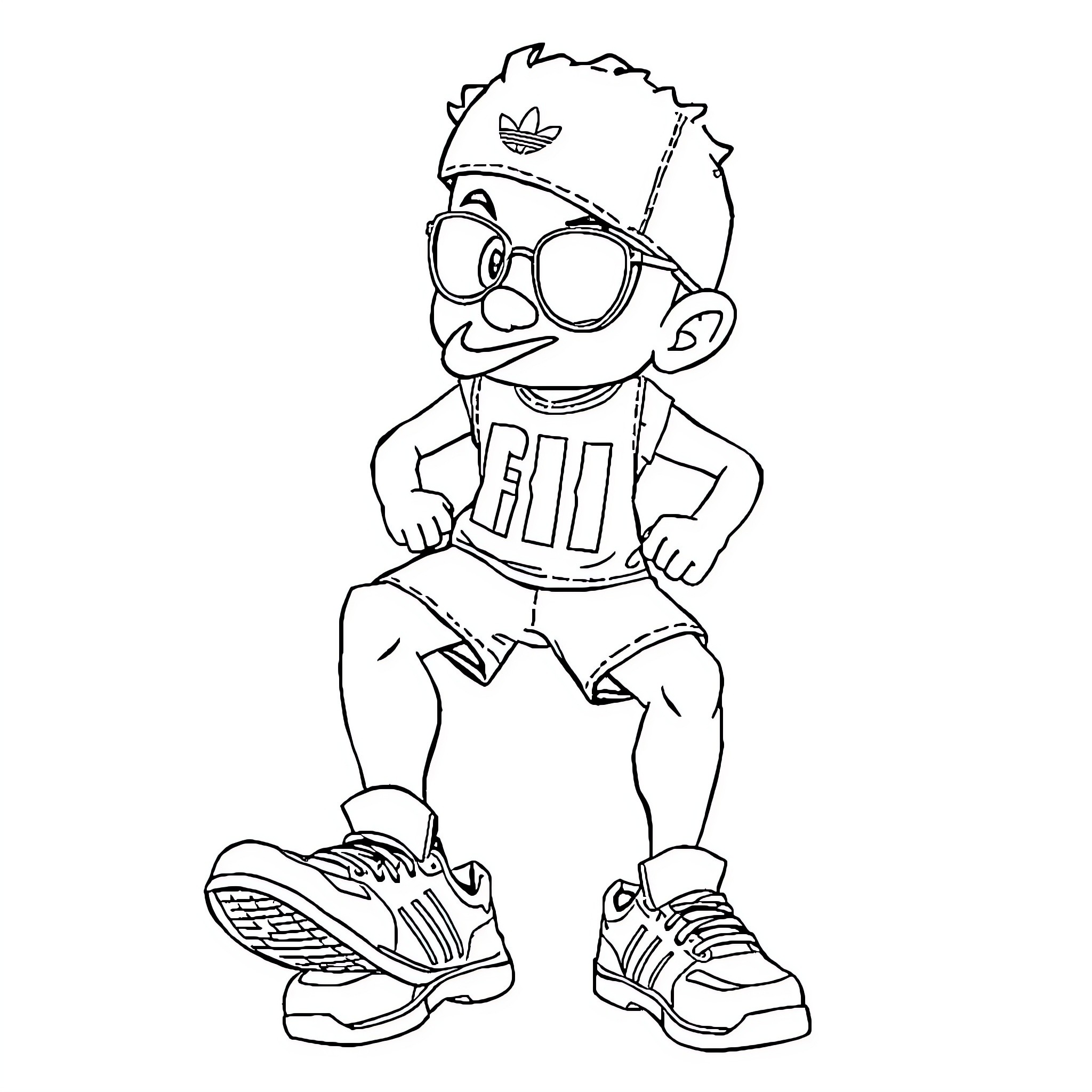 Tralalero Cartoon Character in Casual Outfit Coloring Page (free black-and-white line drawing printable PDF for all, from beginners to advanced learners, including children, teens, adults, and seniors)