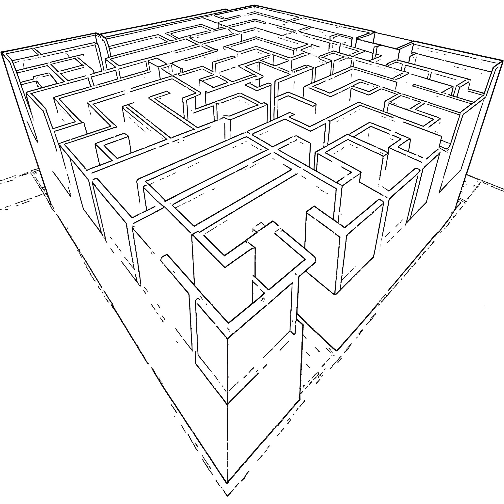 Maze of Intricate Pathways Coloring Page (free black-and-white line drawing printable PDF for all, from beginners to advanced learners, including children, teens, adults, and seniors)
