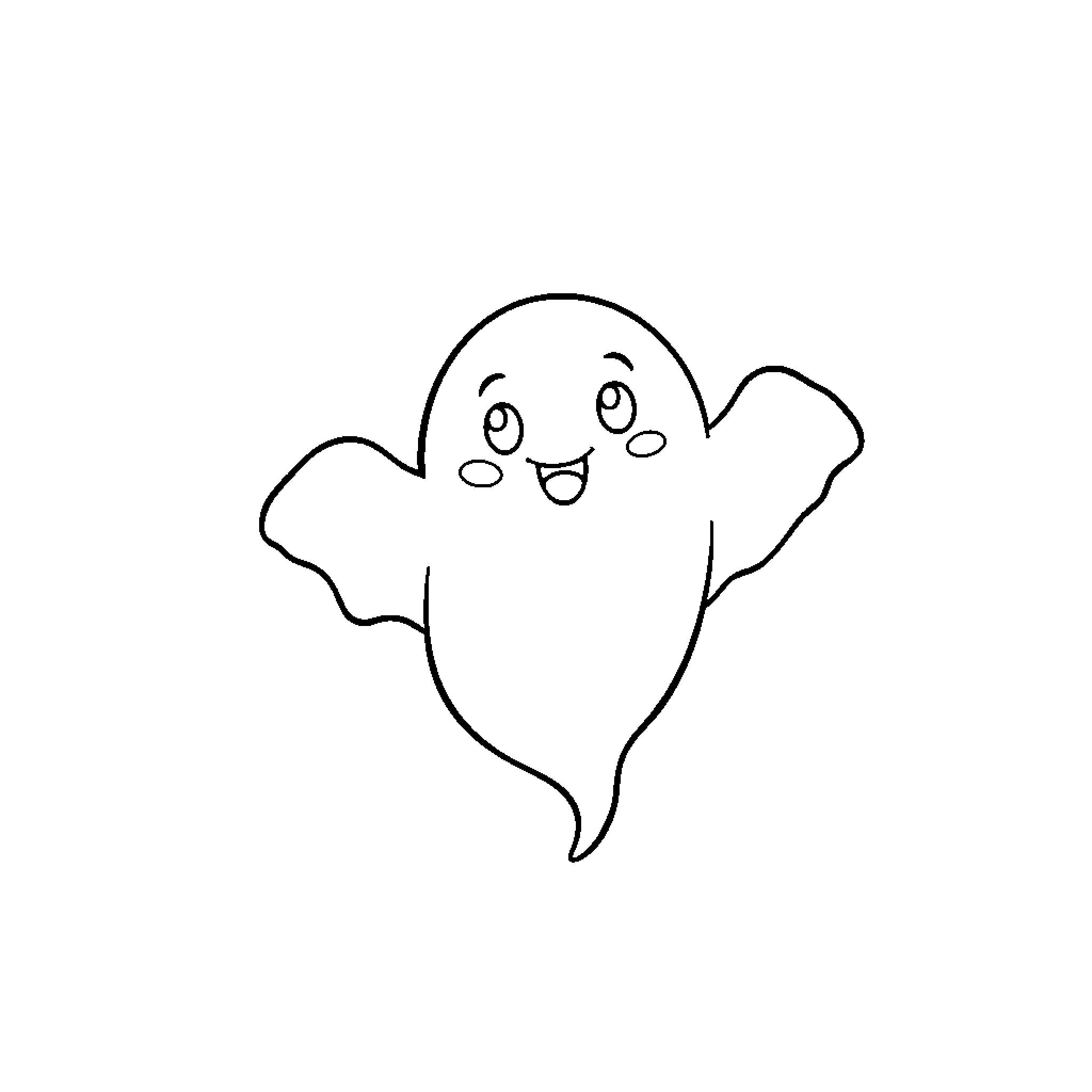 Ghost joyfully floating in the air Coloring Page (free black-and-white line drawing printable PDF for all, from beginners to advanced learners, including children, teens, adults, and seniors)