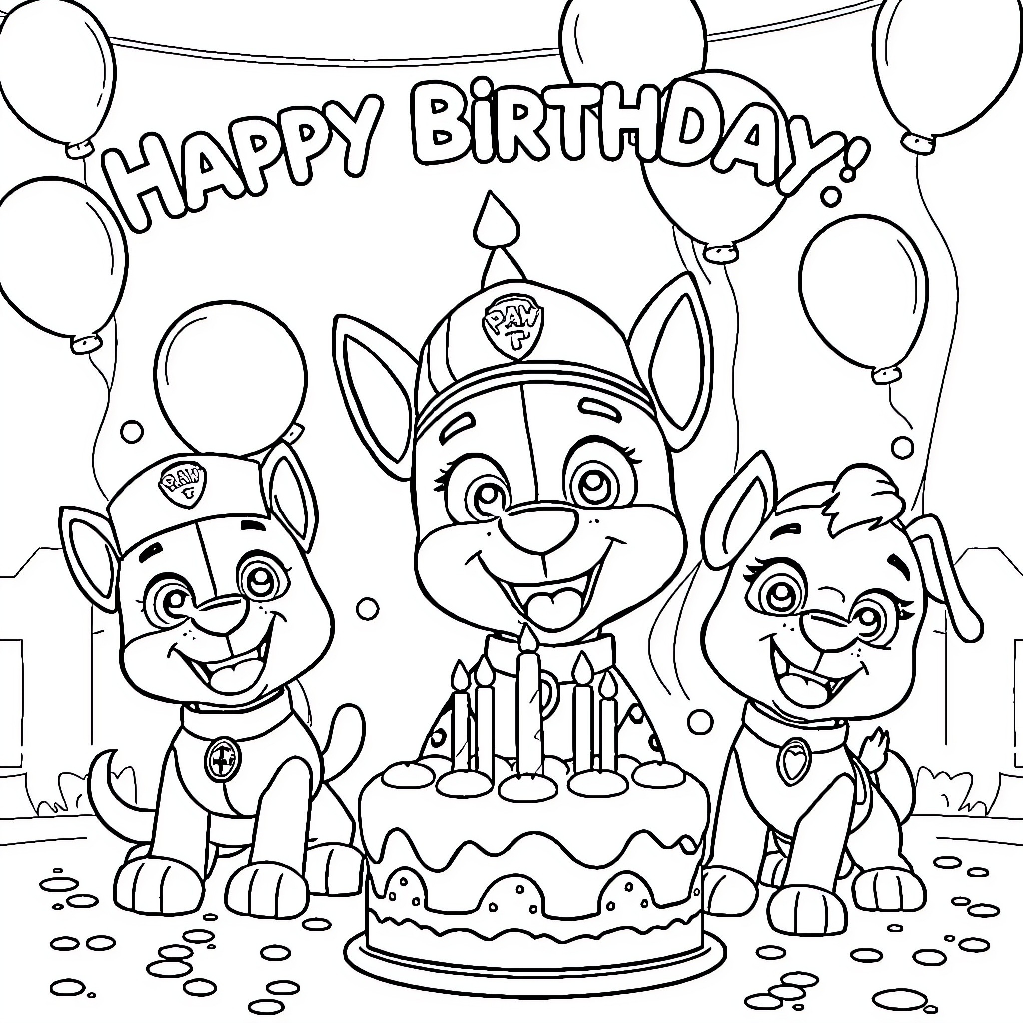 Bluey's Joyful Birthday Celebration Coloring Page (free black-and-white line drawing printable PDF for all, from beginners to advanced learners, including children, teens, adults, and seniors)