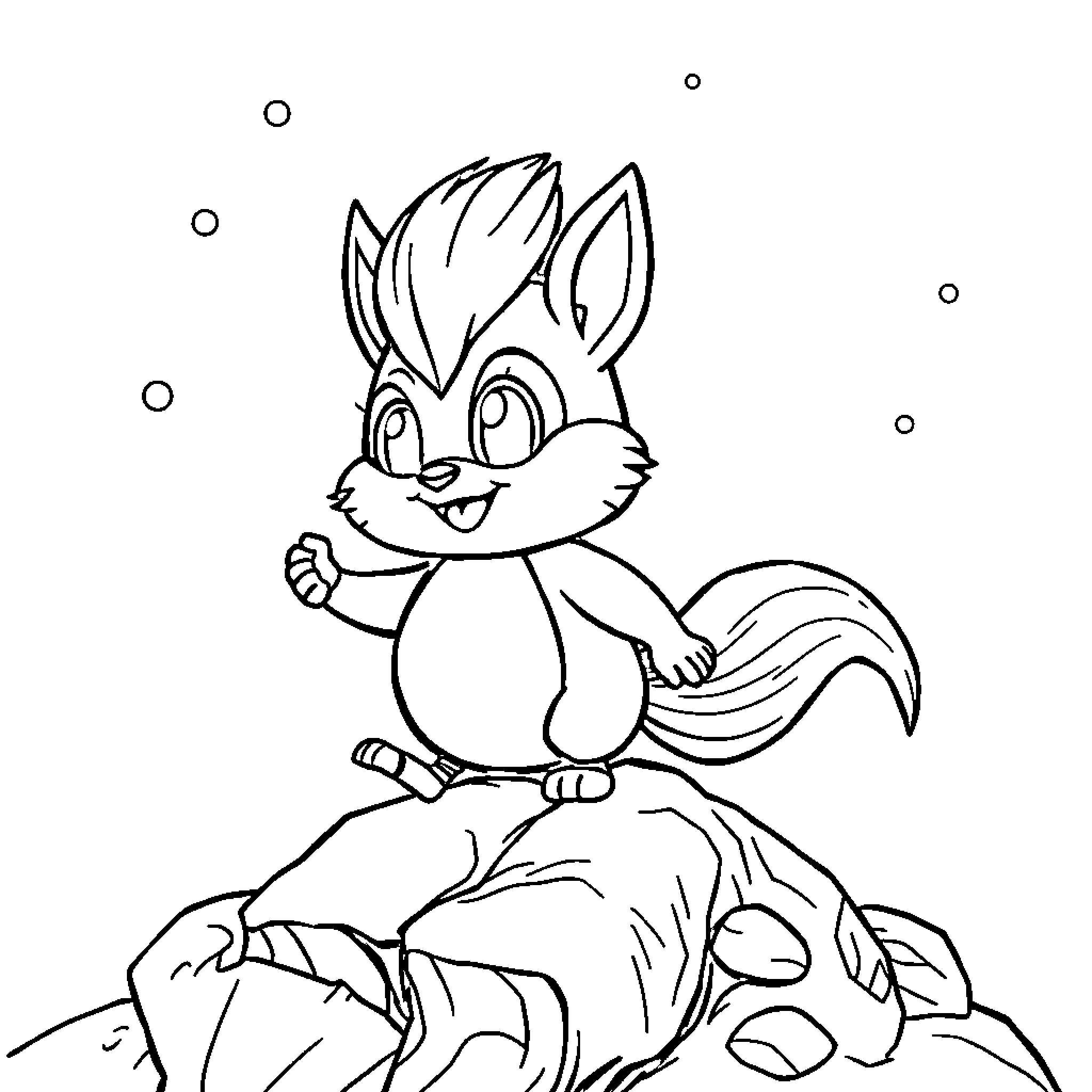 Sprunki the Cheerful Squirrel's Adventurous Day Coloring Page (free black-and-white line drawing printable PDF for all, from beginners to advanced learners, including children, teens, adults, and seniors)