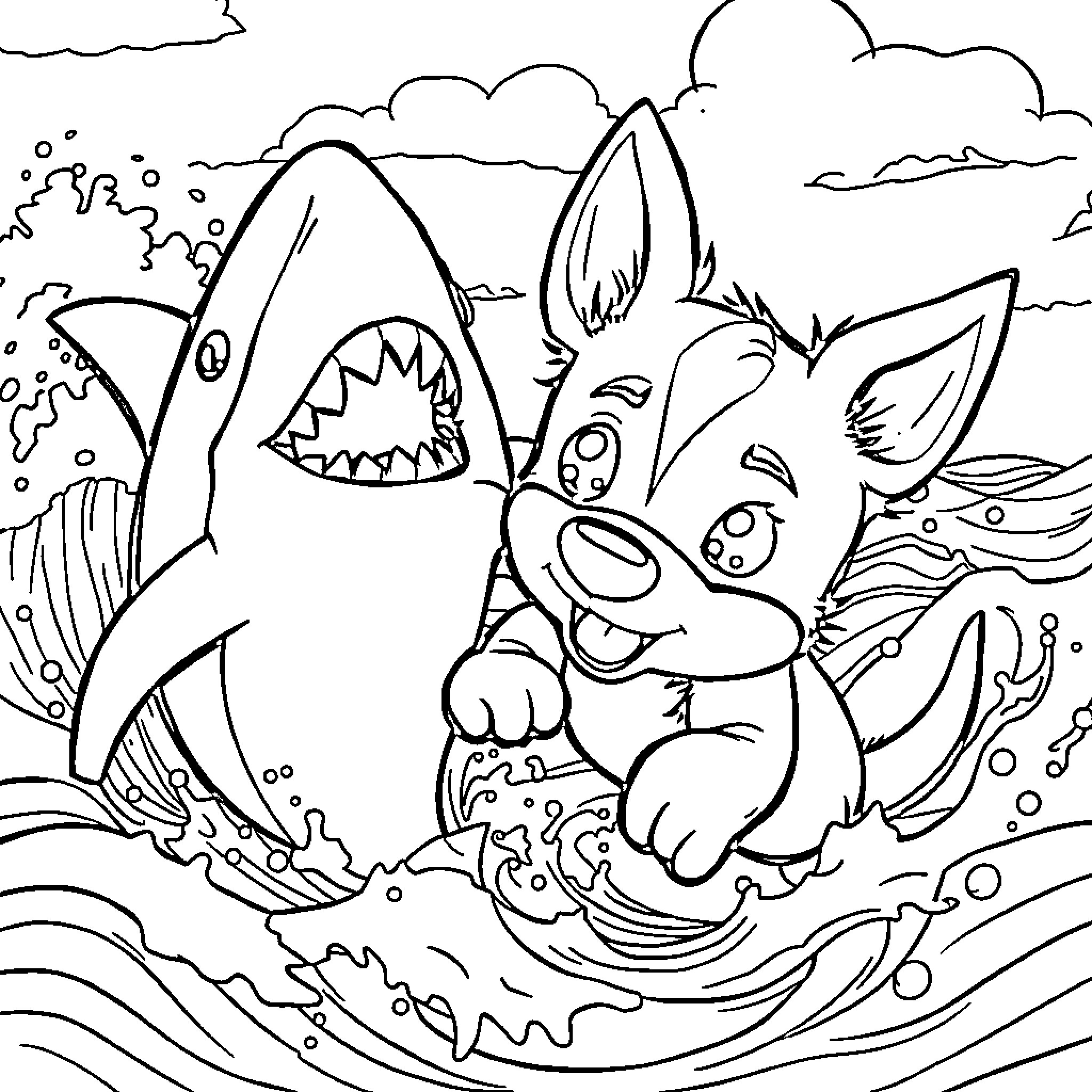 Bluey and friends in a whimsical undersea adventure Coloring Page (free black-and-white line drawing printable PDF for all, from beginners to advanced learners, including children, teens, adults, and seniors)