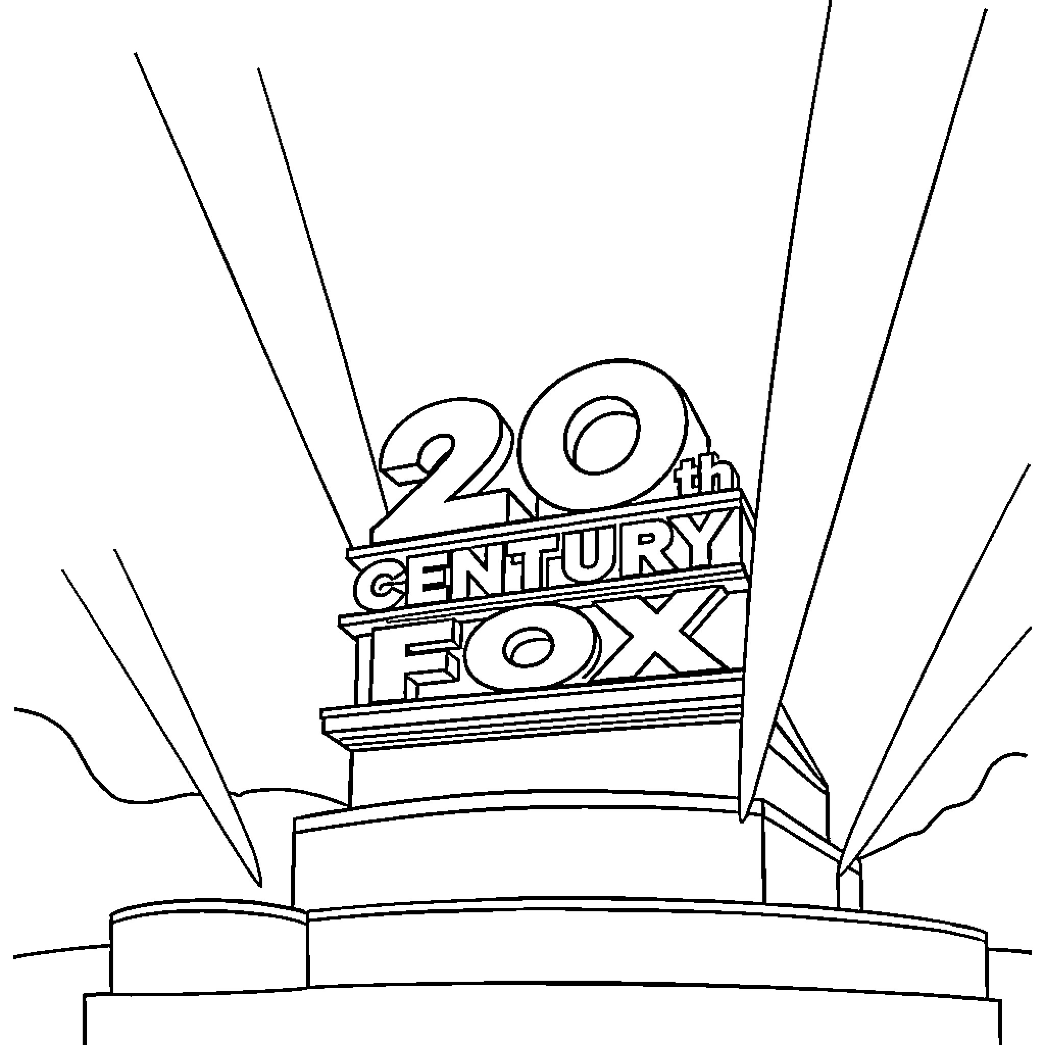 Fox logo on 20th century cinema signage Coloring Page (free black-and-white line drawing printable PDF for all, from beginners to advanced learners, including children, teens, adults, and seniors)