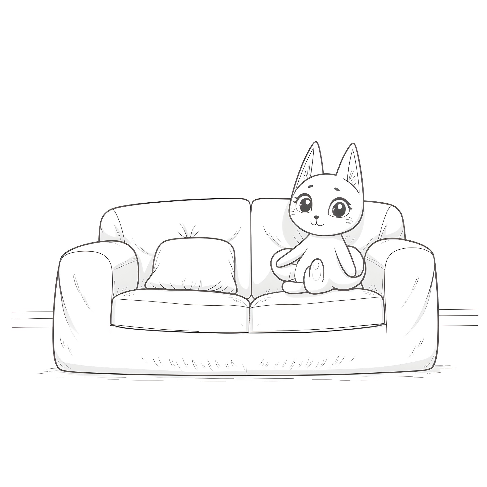 Kuromi lounging on a cozy sofa Coloring Page (free black-and-white line drawing printable PDF for all, from beginners to advanced learners, including children, teens, adults, and seniors)