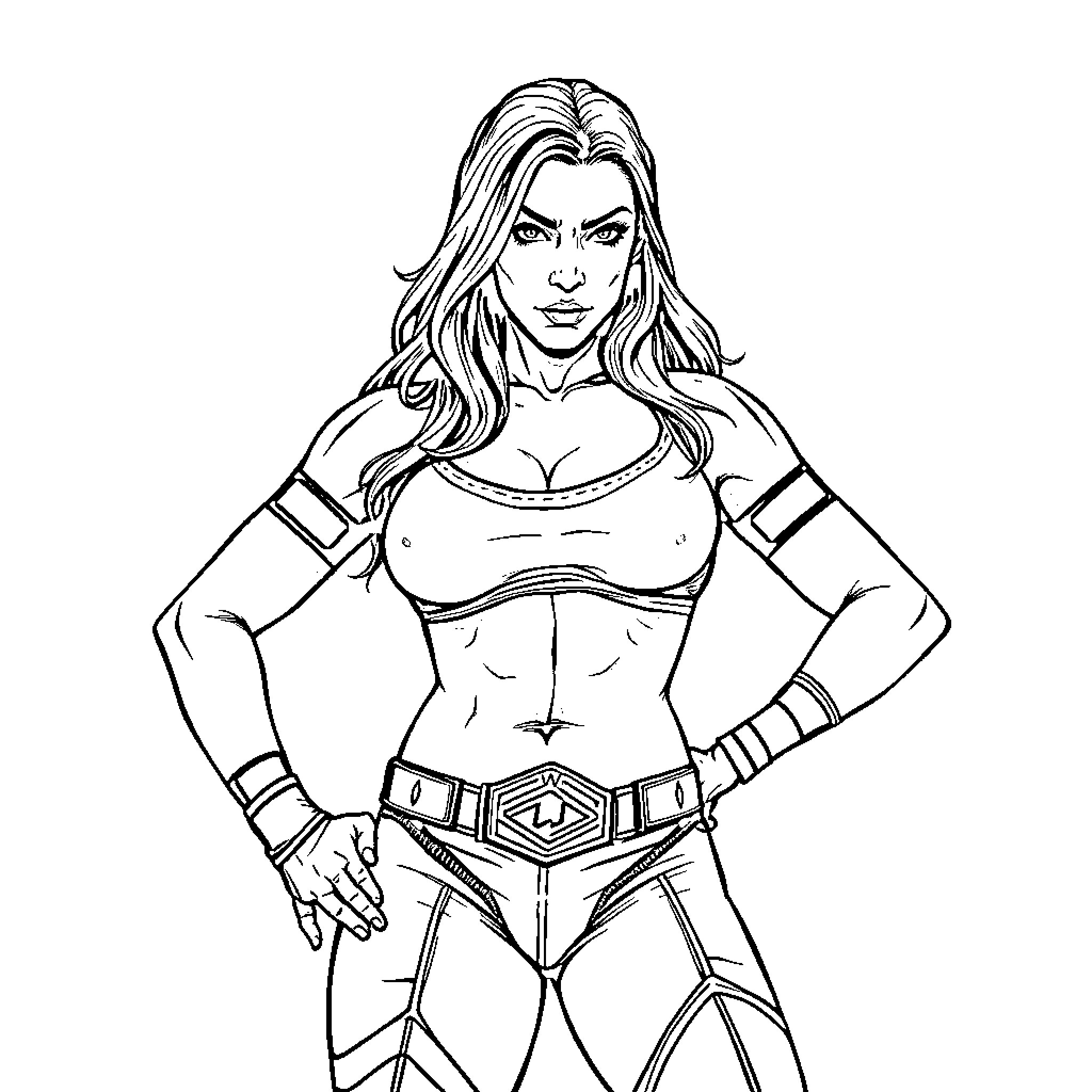 Wrestler in fierce combat stance Coloring Page (free black-and-white line drawing printable PDF for all, from beginners to advanced learners, including children, teens, adults, and seniors)